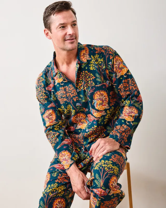 Turkey Trot - Lightweight Flannel Men's Long PJ Set - Midnight Navy sold by Printfresh