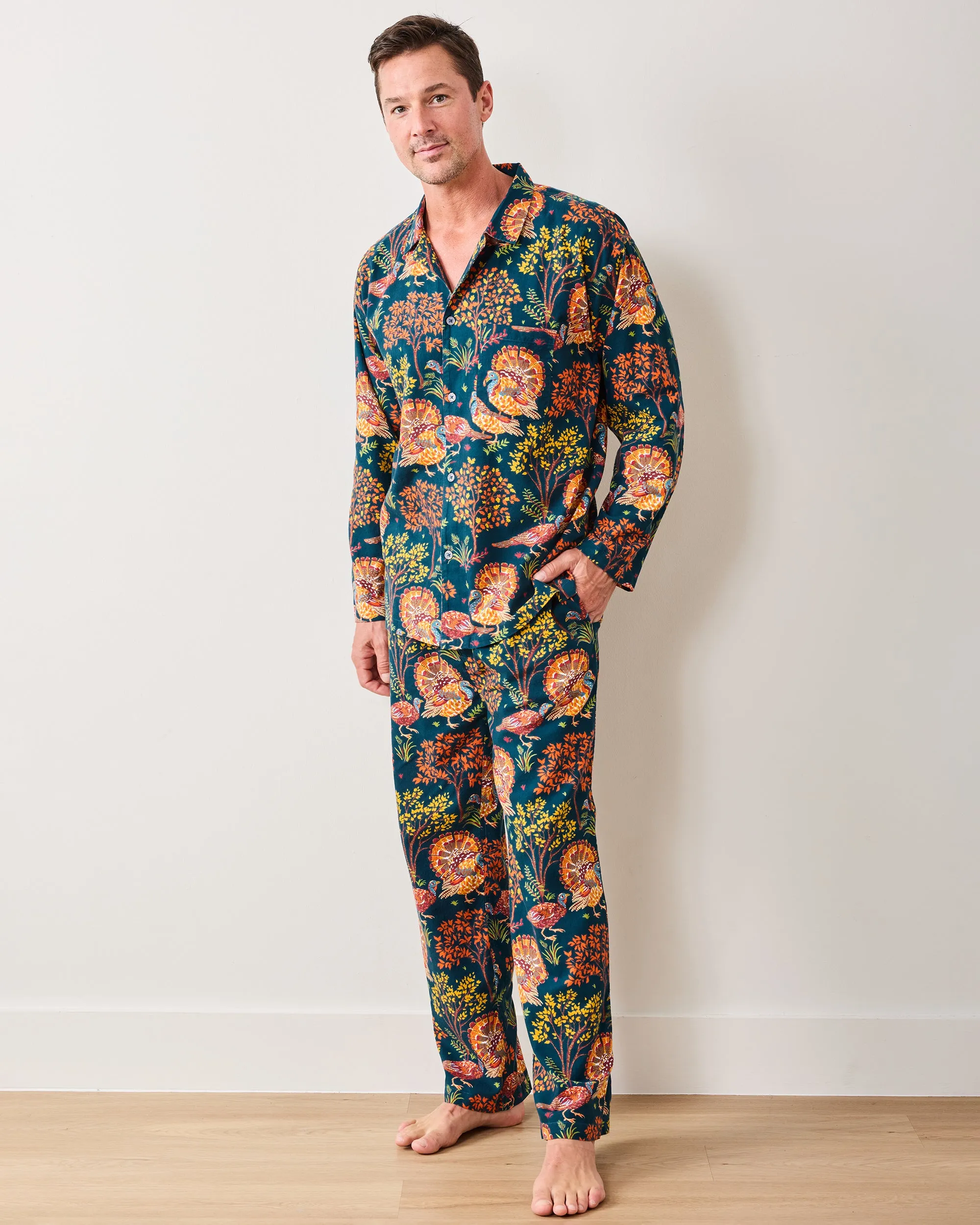 Turkey Trot - Lightweight Flannel Men's Long PJ Set - Midnight Navy sold by Printfresh product image thumbnail 2
