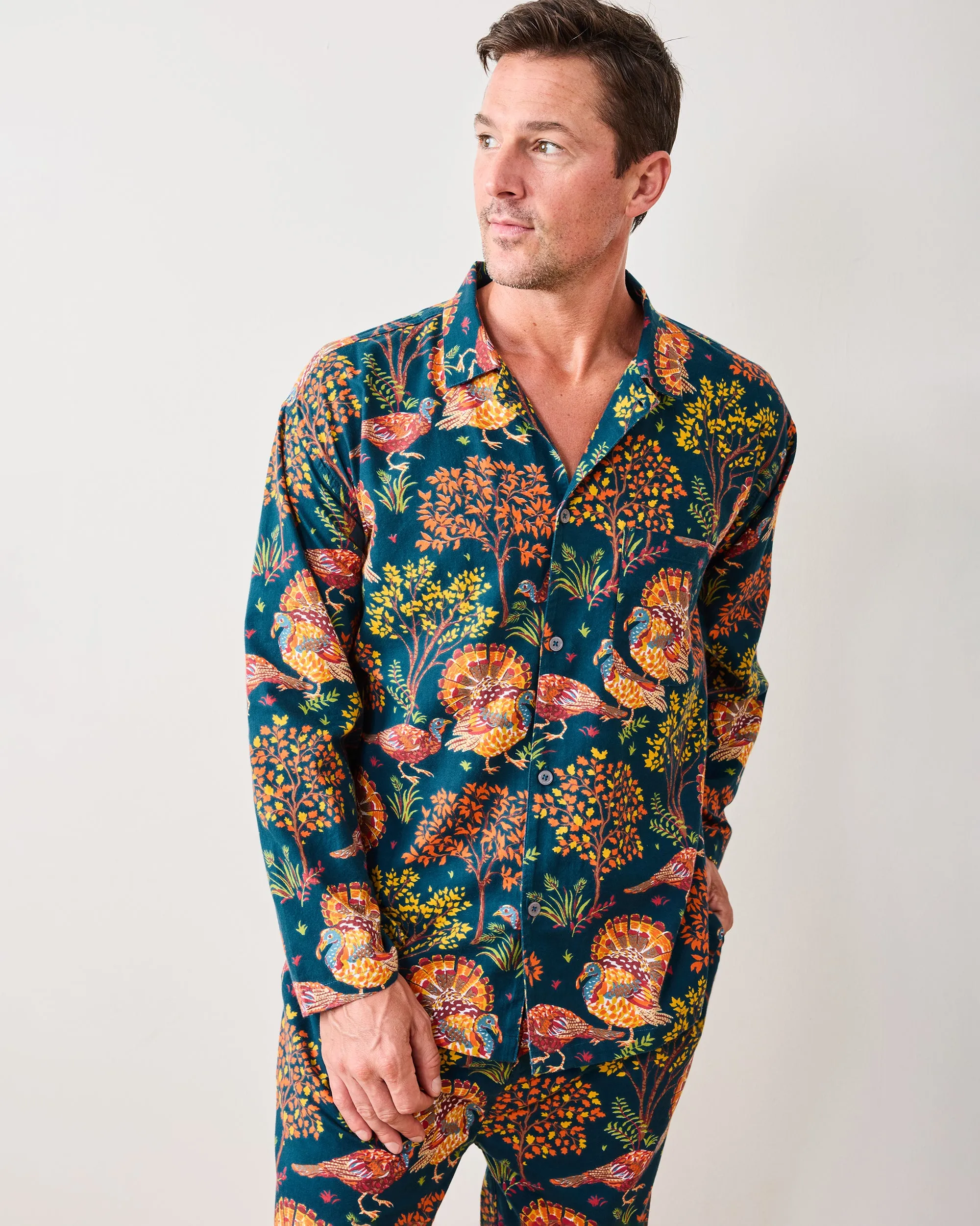 Turkey Trot - Lightweight Flannel Men's Long PJ Set - Midnight Navy sold by Printfresh product image thumbnail 4