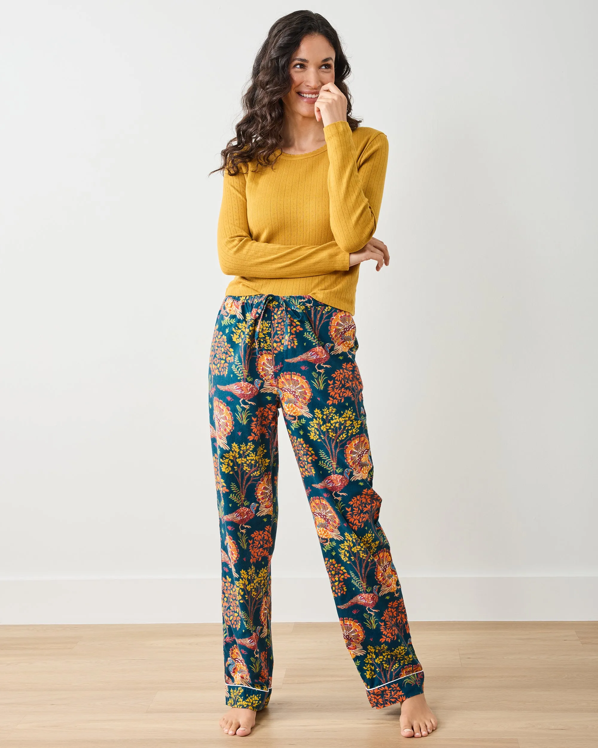 Turkey Trot - Tall Lightweight Flannel PJ Pants - Midnight Navy sold by Printfresh product image thumbnail 3