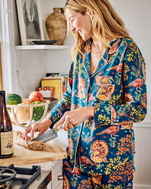 Turkey Trot - Tall Lightweight Flannel Long PJ Set - Midnight Navy sold by Printfresh