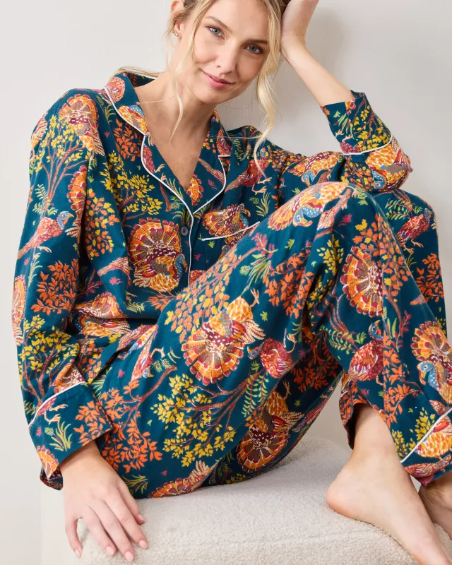 Turkey Trot - Petite Lightweight Flannel Long PJ Set - Midnight Navy sold by Printfresh