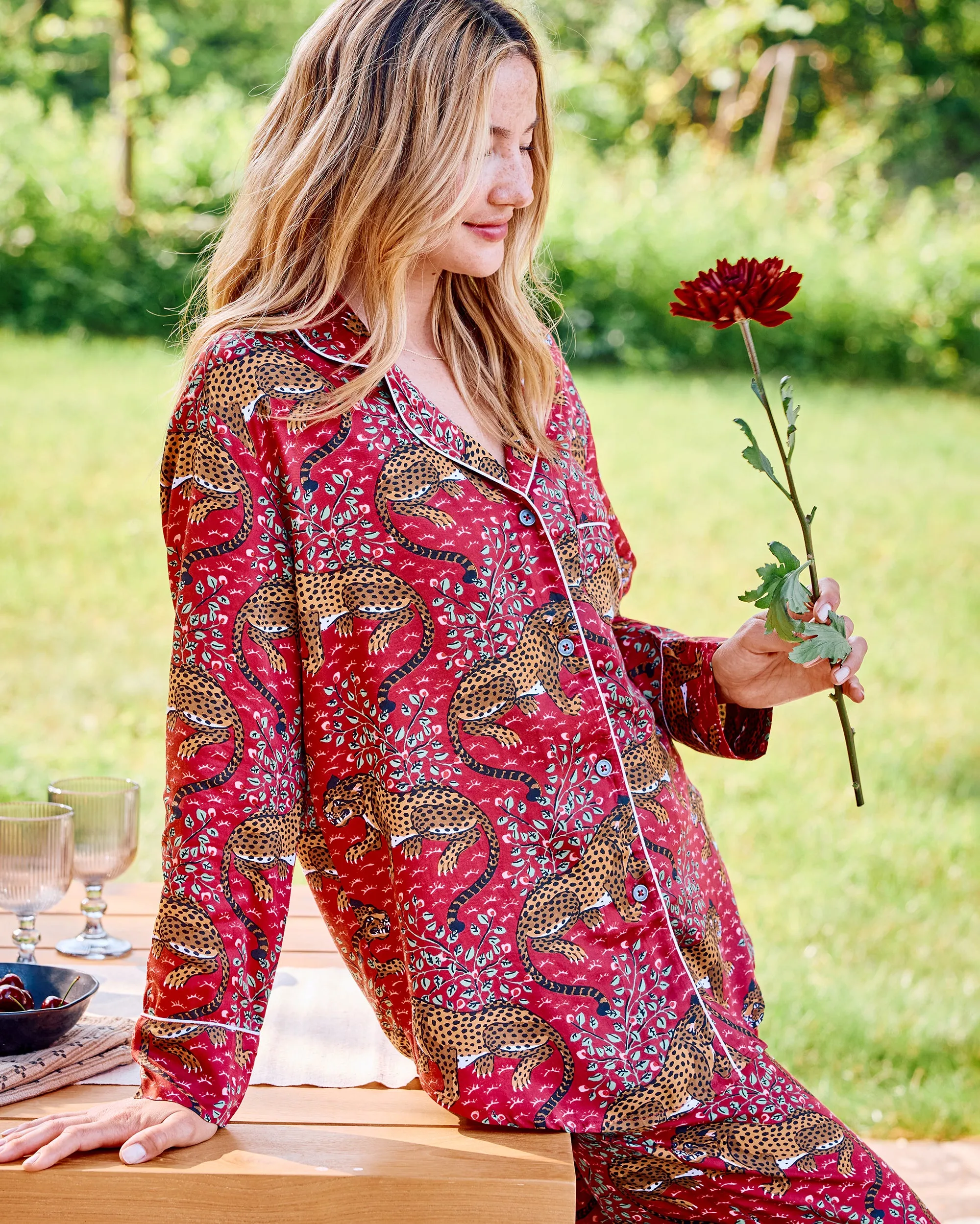 Bagheera - Eco Satin Long PJ Set - Scarlet sold by Printfresh product image thumbnail 4