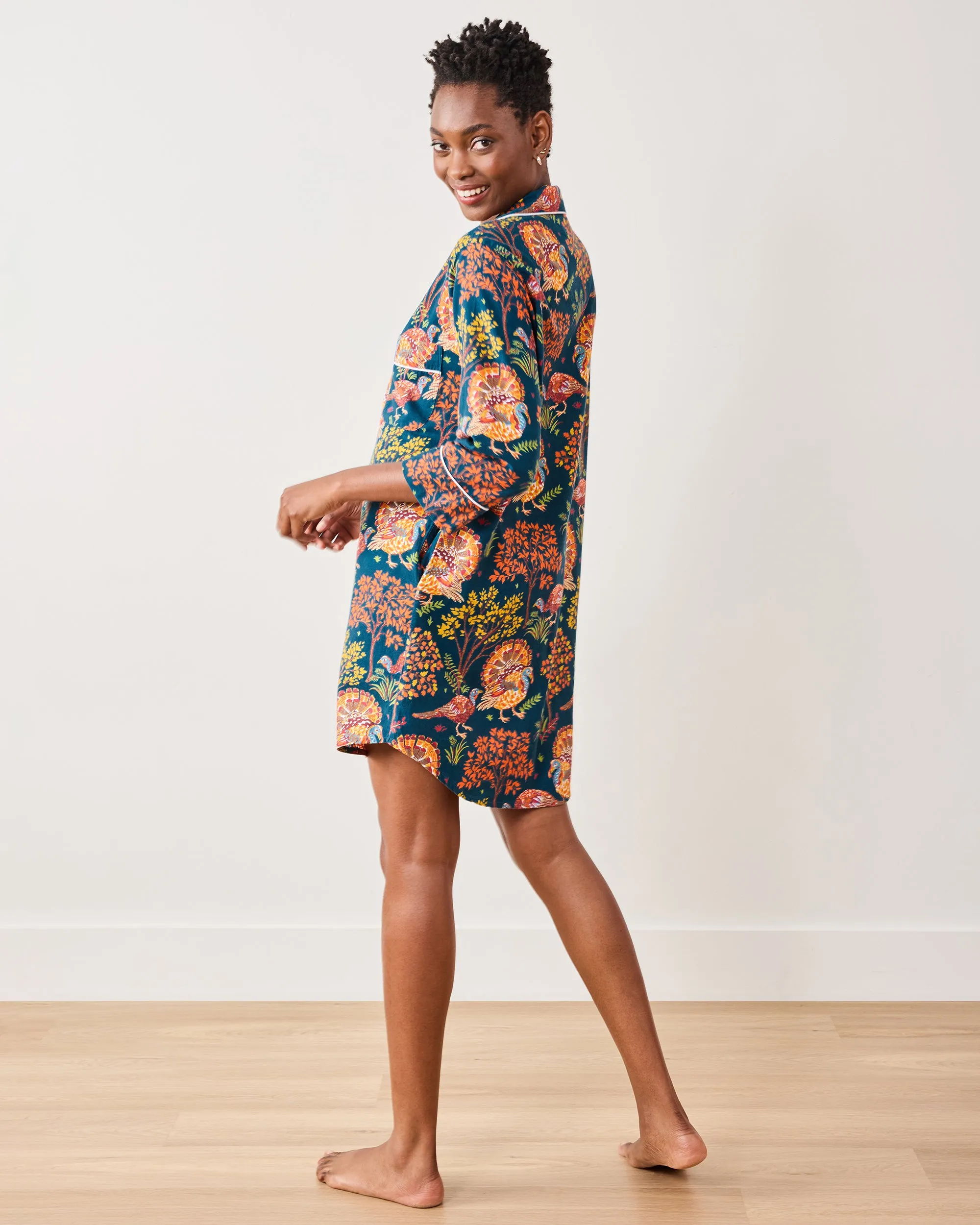 Turkey Trot - Lightweight Flannel Sleep Shirt - Midnight Navy sold by Printfresh product image thumbnail 2
