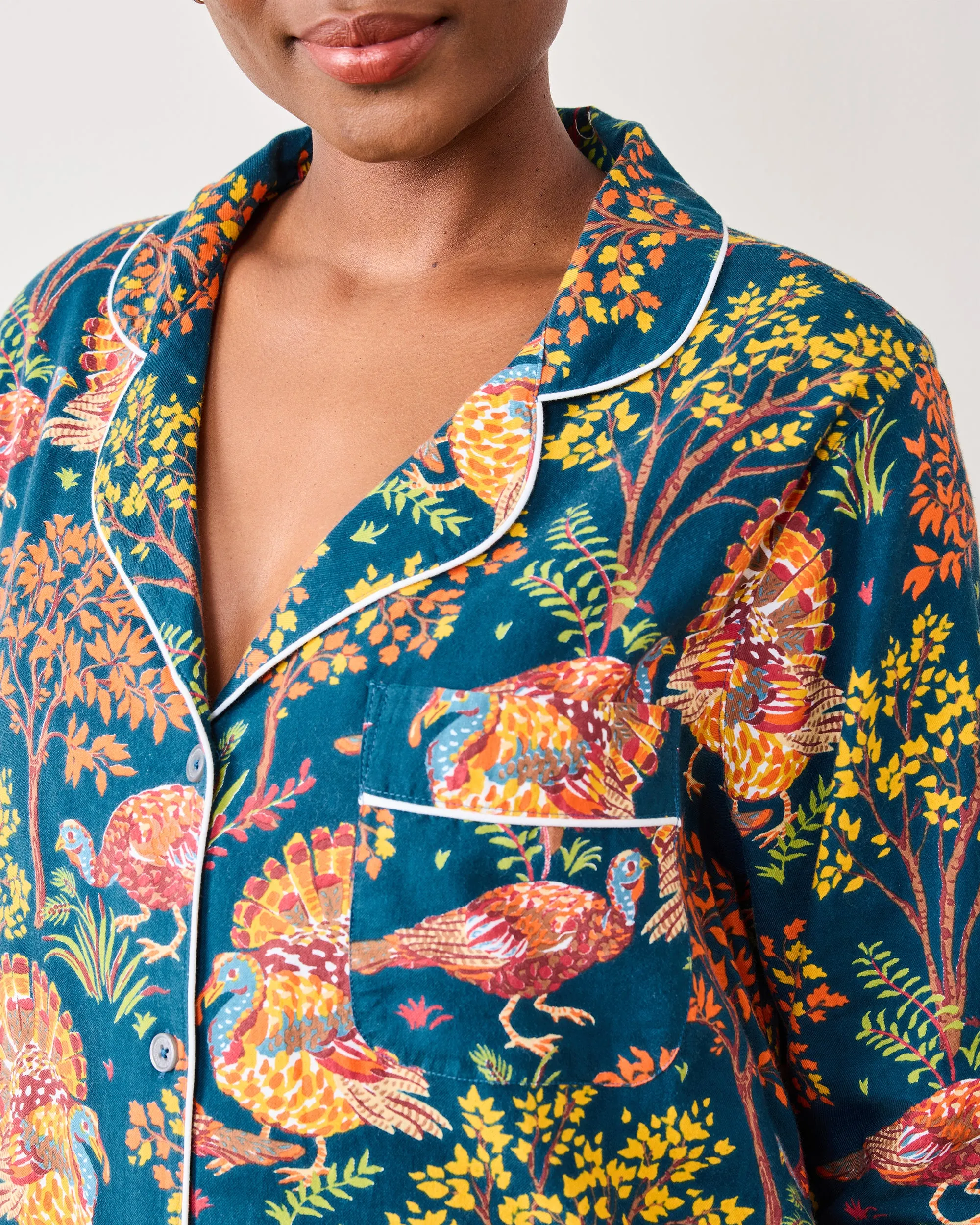 Turkey Trot - Lightweight Flannel Sleep Shirt - Midnight Navy sold by Printfresh product image thumbnail 4