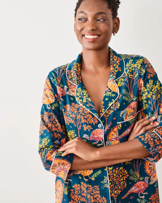 Turkey Trot - Lightweight Flannel Sleep Shirt - Midnight Navy sold by Printfresh