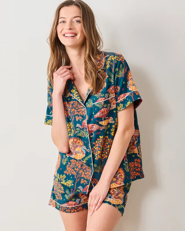 Turkey Trot - Lightweight Flannel Short PJ Set - Midnight Navy sold by Printfresh
