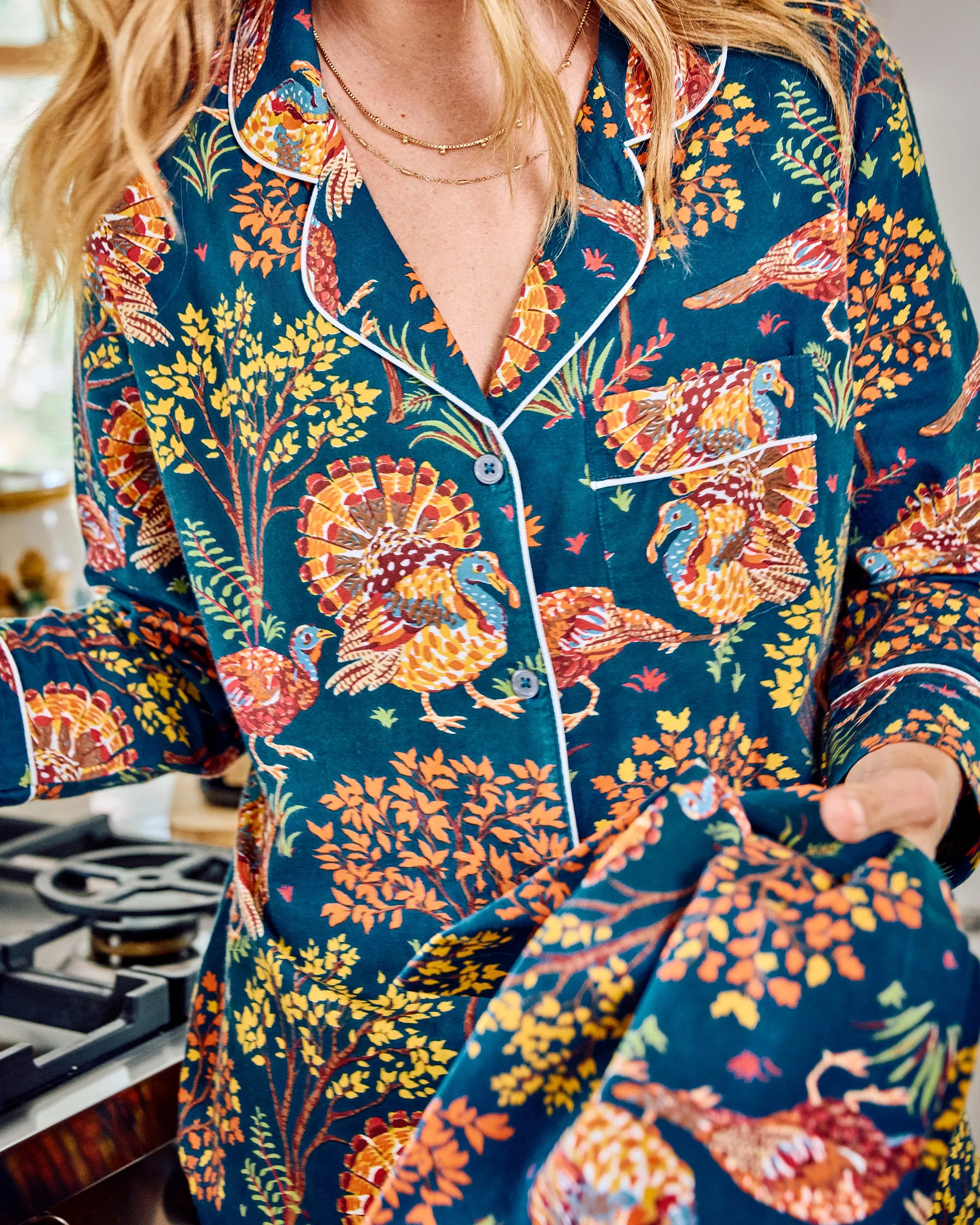 Turkey Trot - Lightweight Flannel Long PJ Set - Midnight Navy sold by Printfresh product image thumbnail 5