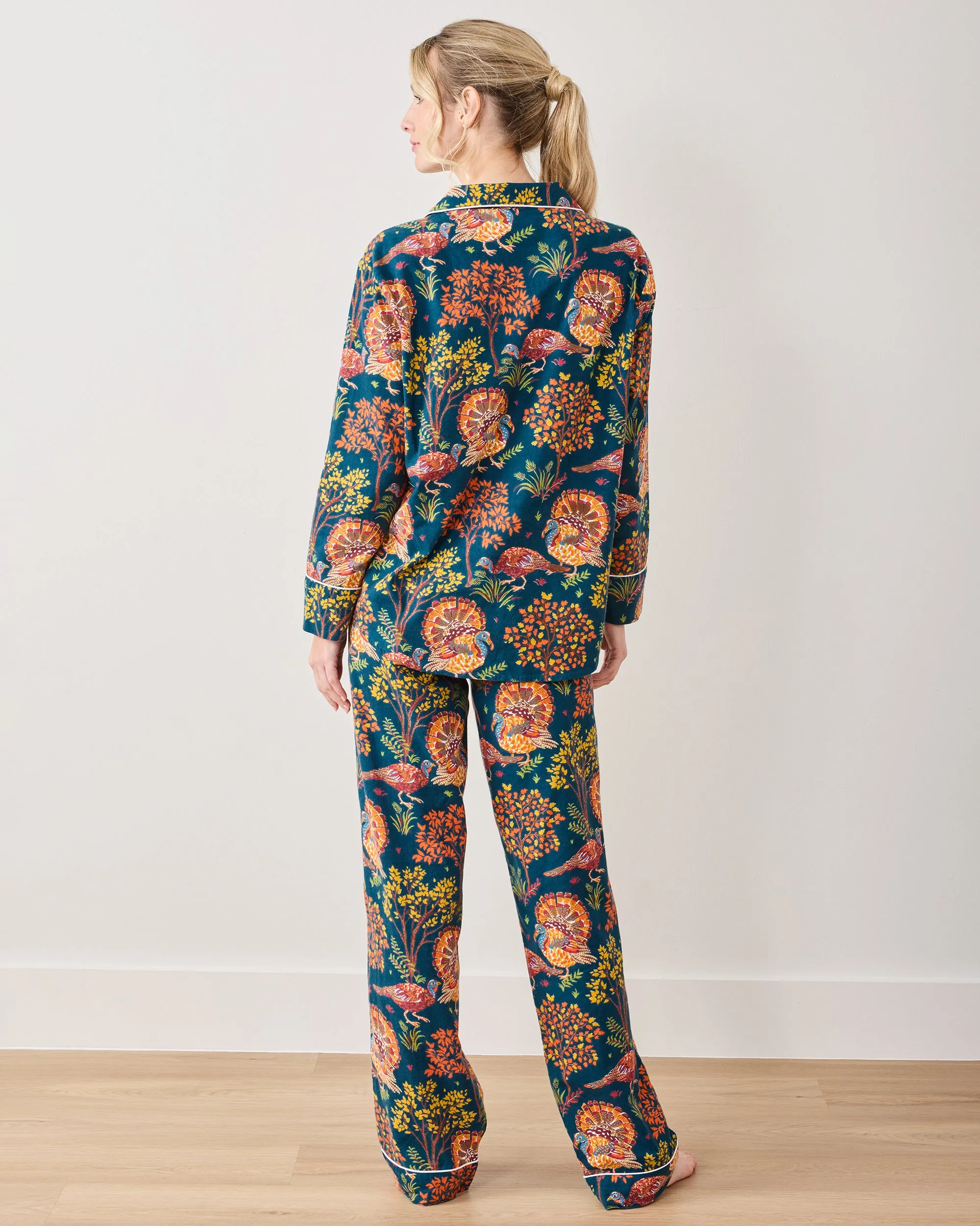 Turkey Trot - Lightweight Flannel Long PJ Set - Midnight Navy sold by Printfresh product image thumbnail 4
