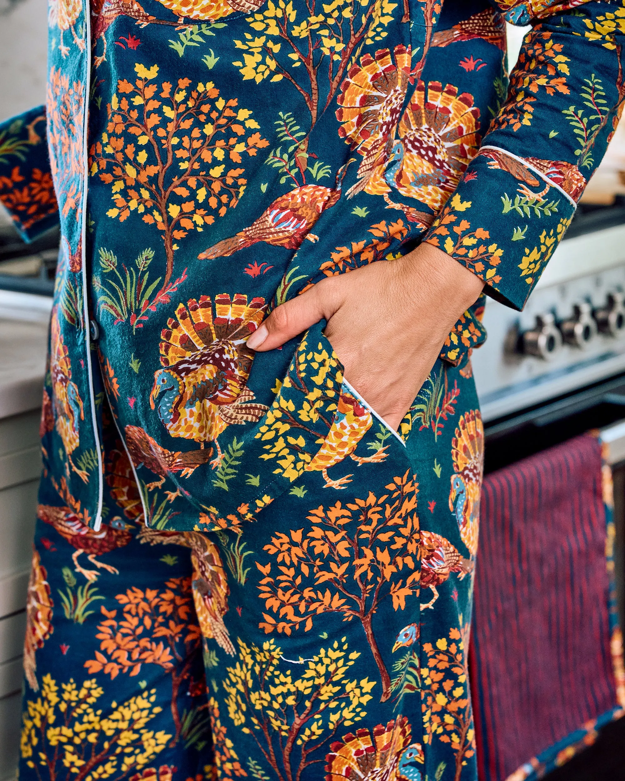 Turkey Trot - Lightweight Flannel Long PJ Set - Midnight Navy sold by Printfresh product image thumbnail 2