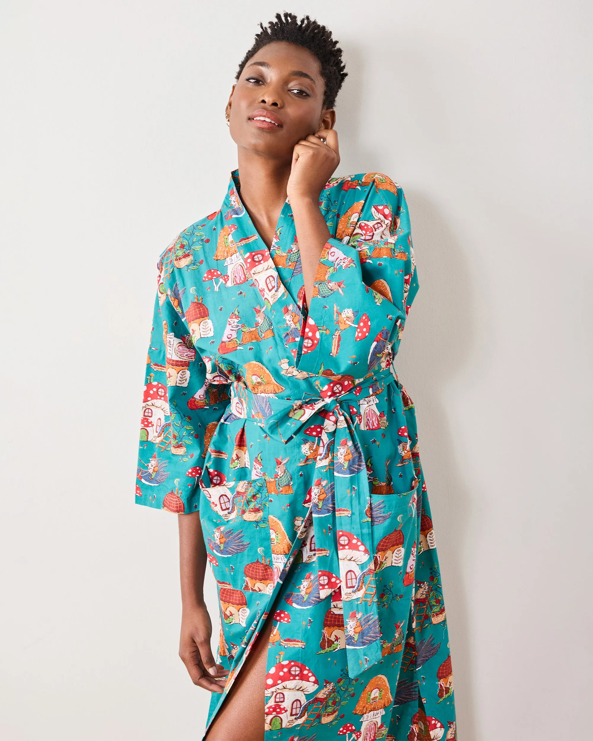 Autumn Critters - Robe - Teal sold by Printfresh