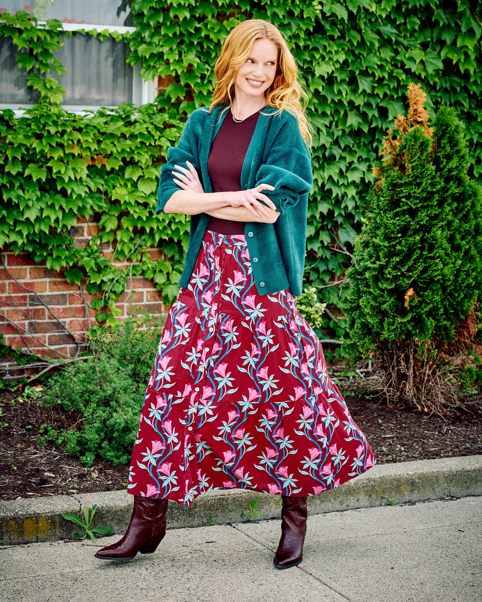 Moonflower Vine - Tessa Skirt - Barn Red sold by Printfresh product image thumbnail 3