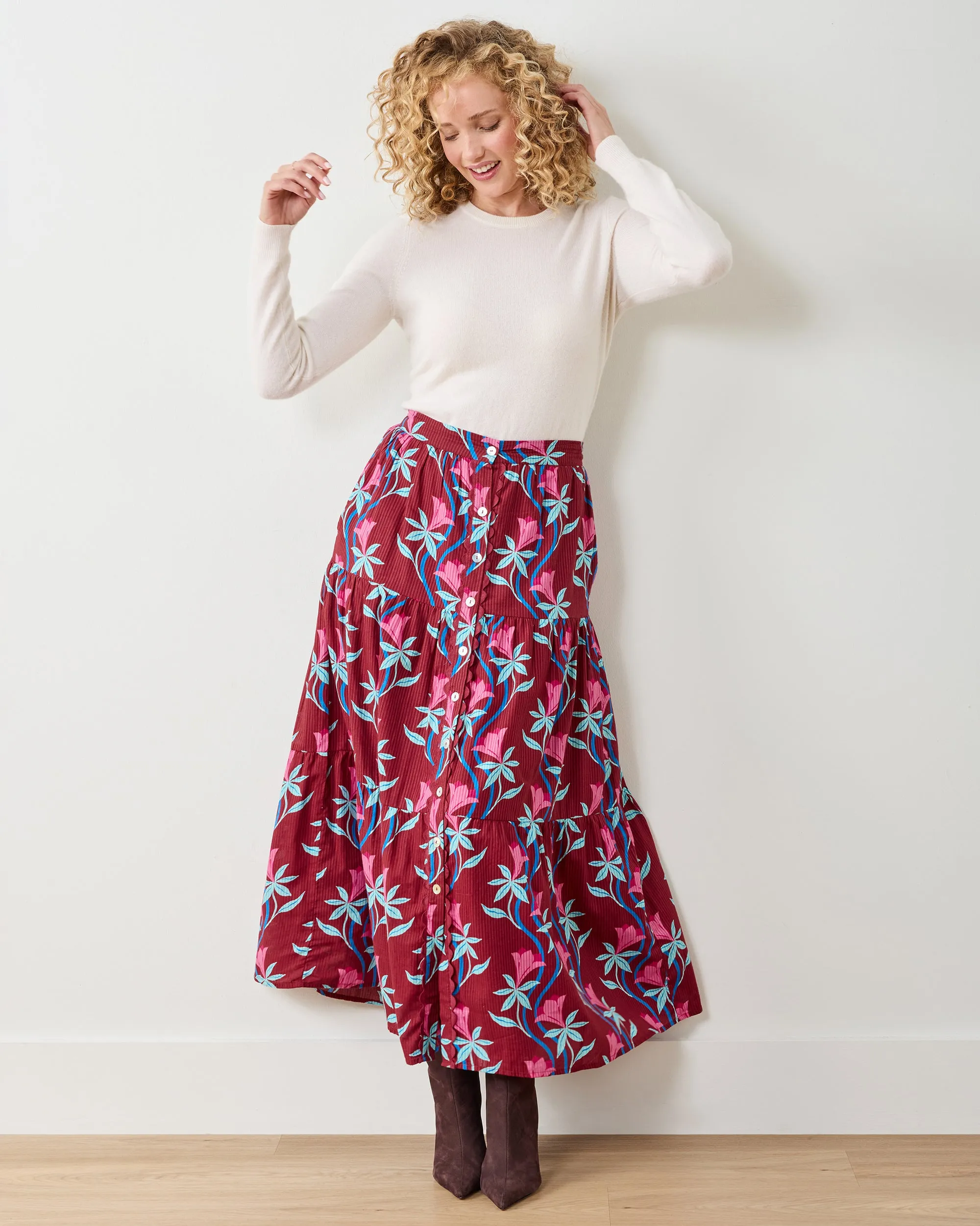 Moonflower Vine - Tessa Skirt - Barn Red sold by Printfresh