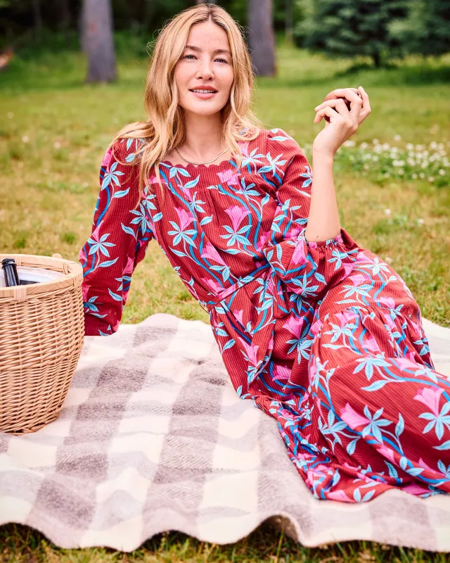 Moonflower Vine - Country Roads Dress - Barn Red sold by Printfresh