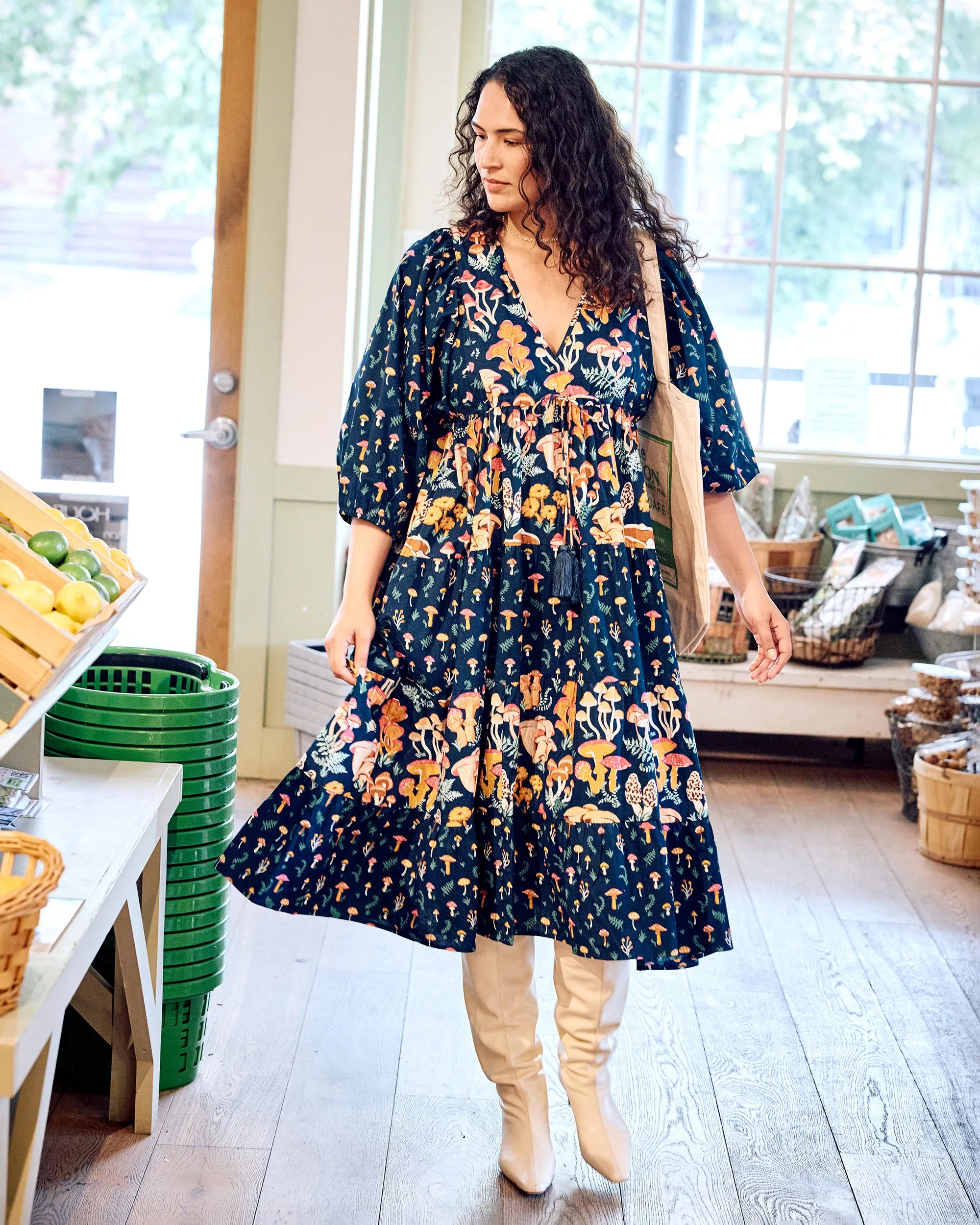 Mushroom Medley - Clementine Dress - Navy sold by Printfresh product image thumbnail 3