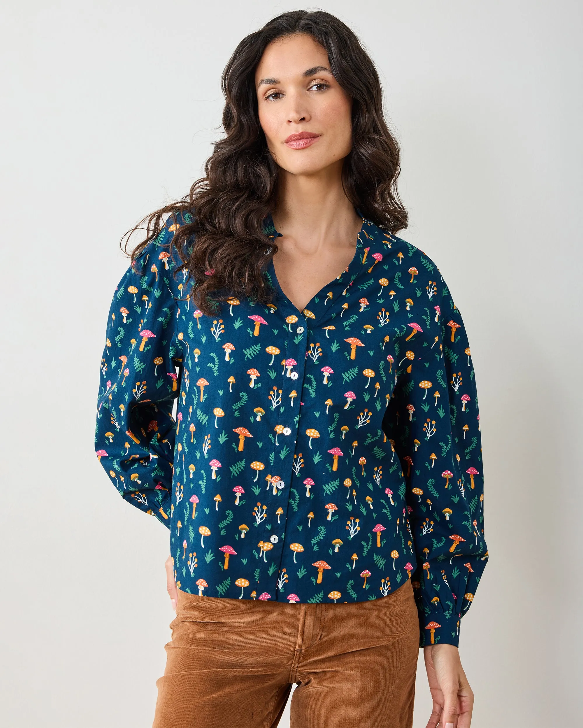 Mushroom Medley - Night Sky Blouse - Navy sold by Printfresh