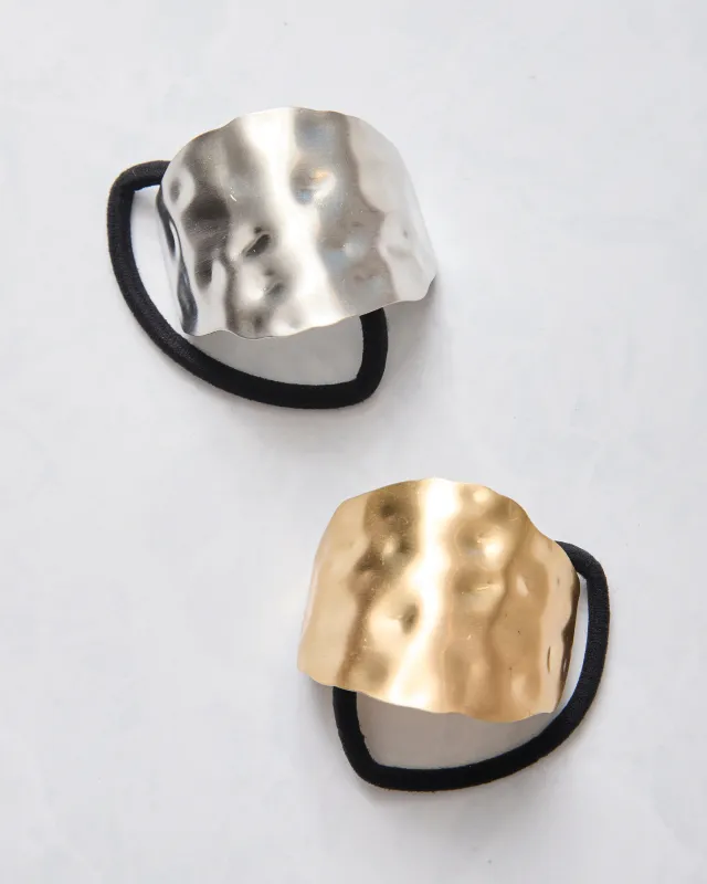Silver/Gold - 2 Pack Hammered Metal Hair Ties - Banded sold by Printfresh