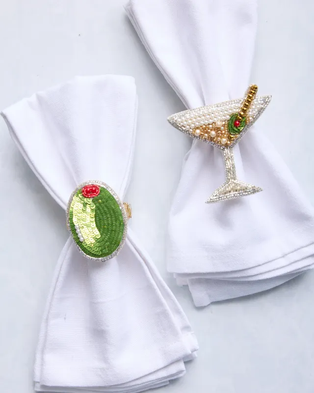 Martini & Olive - Napkin Ring Set Of 2 - Sliver Multi sold by Printfresh