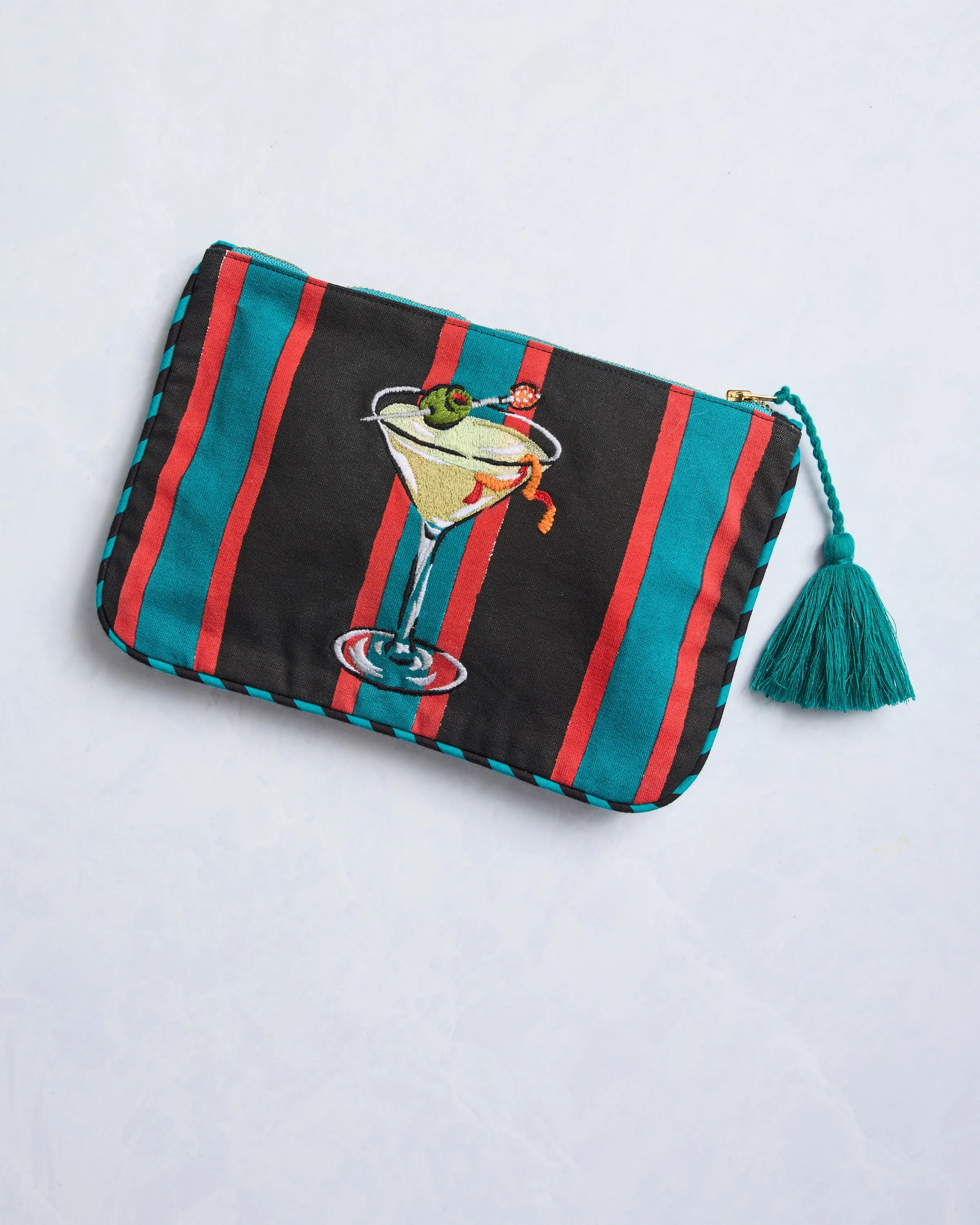 Blinis & Martinis - Embroidered Pouch - Mid Century Blue sold by Printfresh