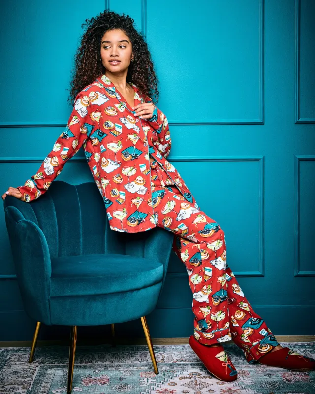 Blinis & Martinis - Petite Midweight Flannel Long PJ Set - Matchbook Red sold by Printfresh