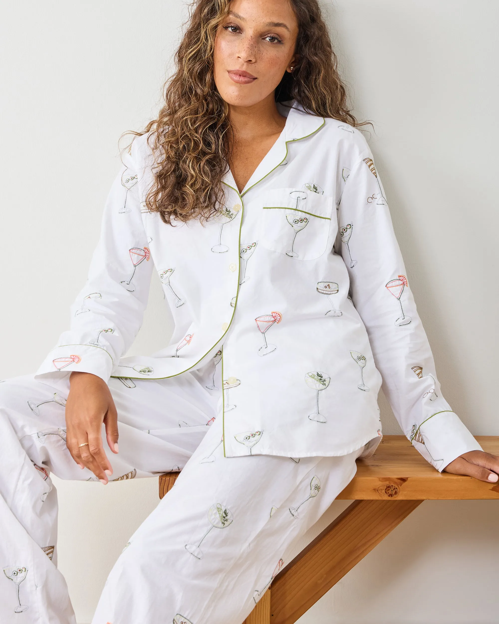 Martini Hour - Embroidered Long PJ Set - Cloud sold by Printfresh product image thumbnail 5