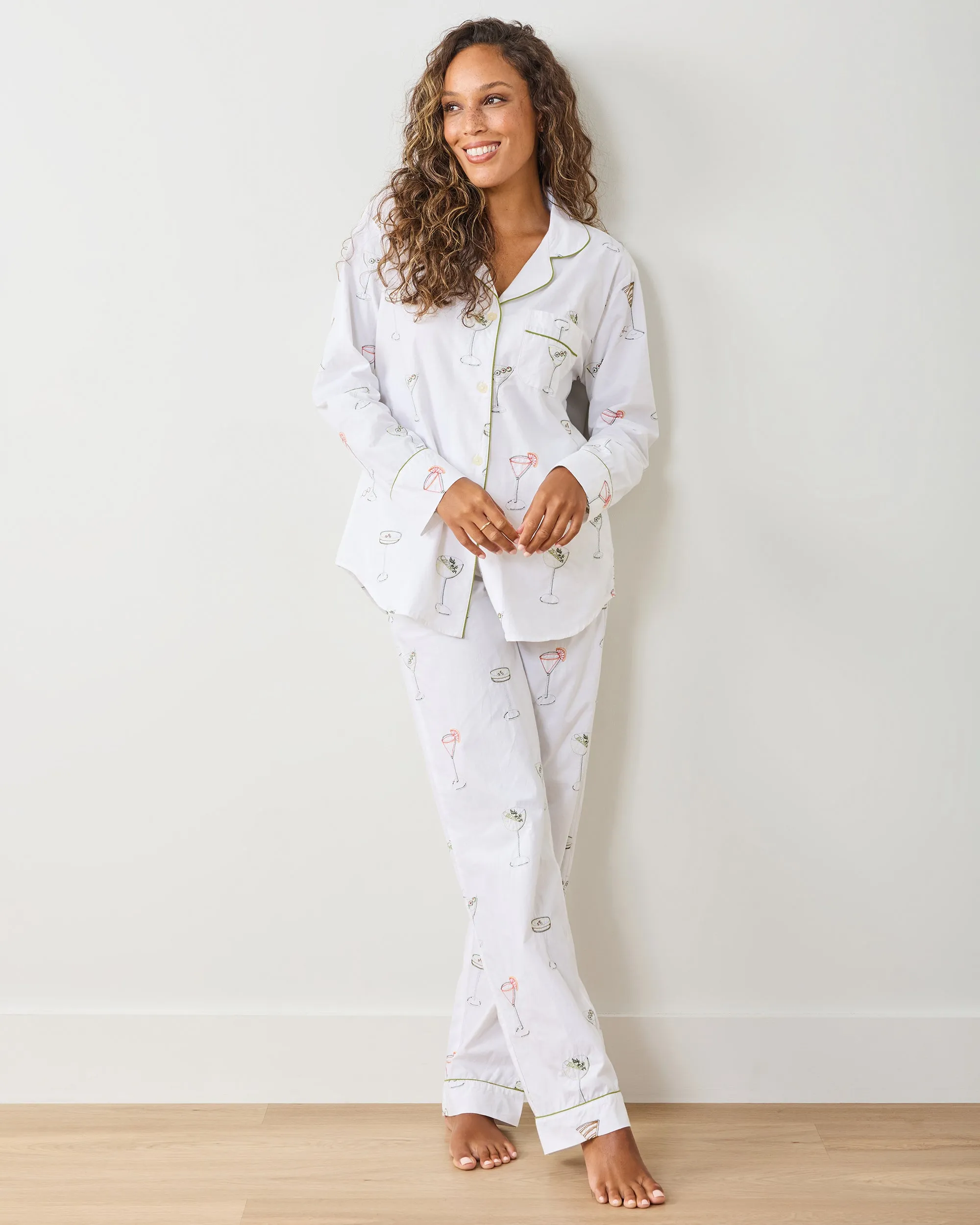 Martini Hour - Embroidered Long PJ Set - Cloud sold by Printfresh product image thumbnail 2