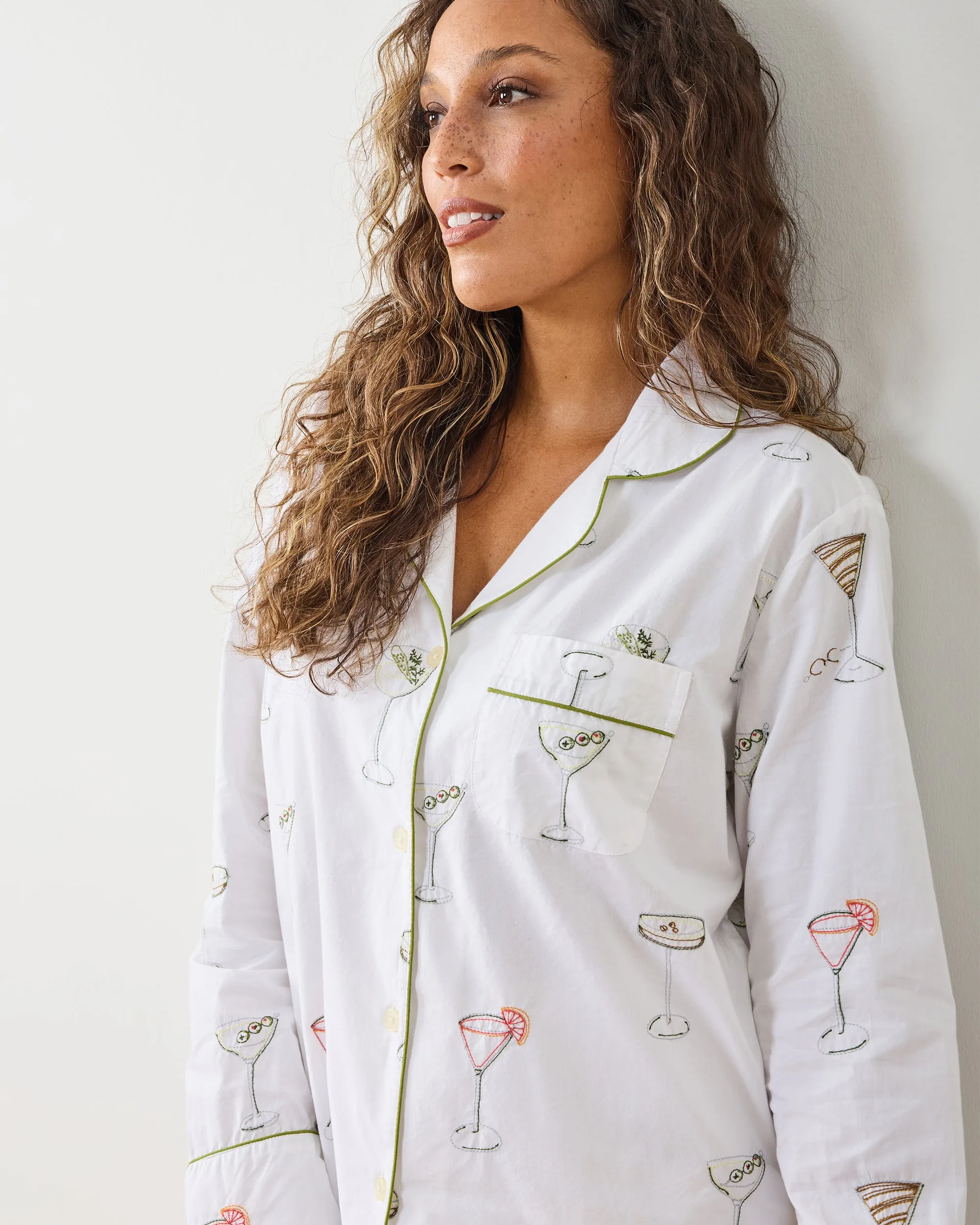 Martini Hour - Embroidered Long PJ Set - Cloud sold by Printfresh
