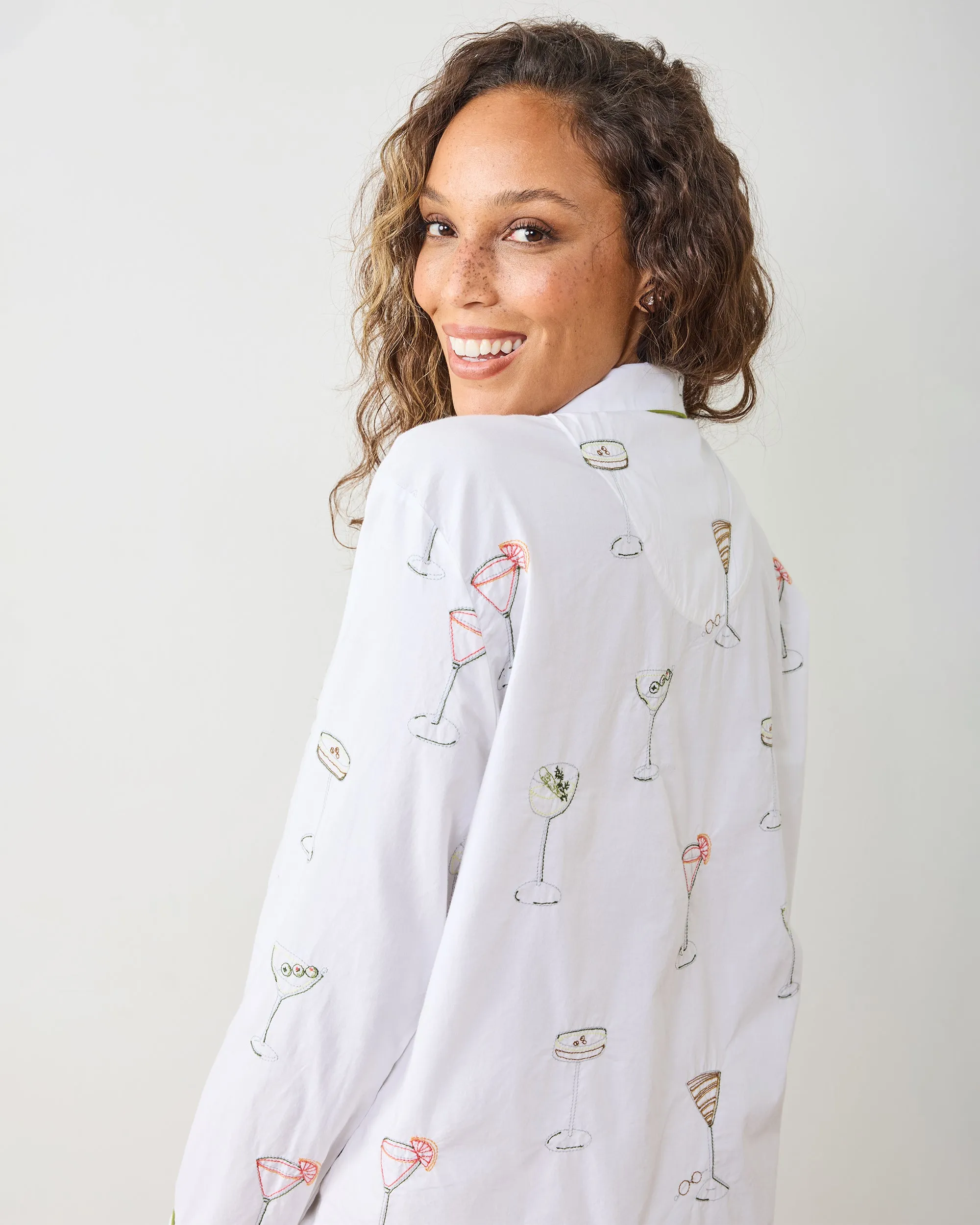 Martini Hour - Embroidered Long PJ Set - Cloud sold by Printfresh product image thumbnail 4