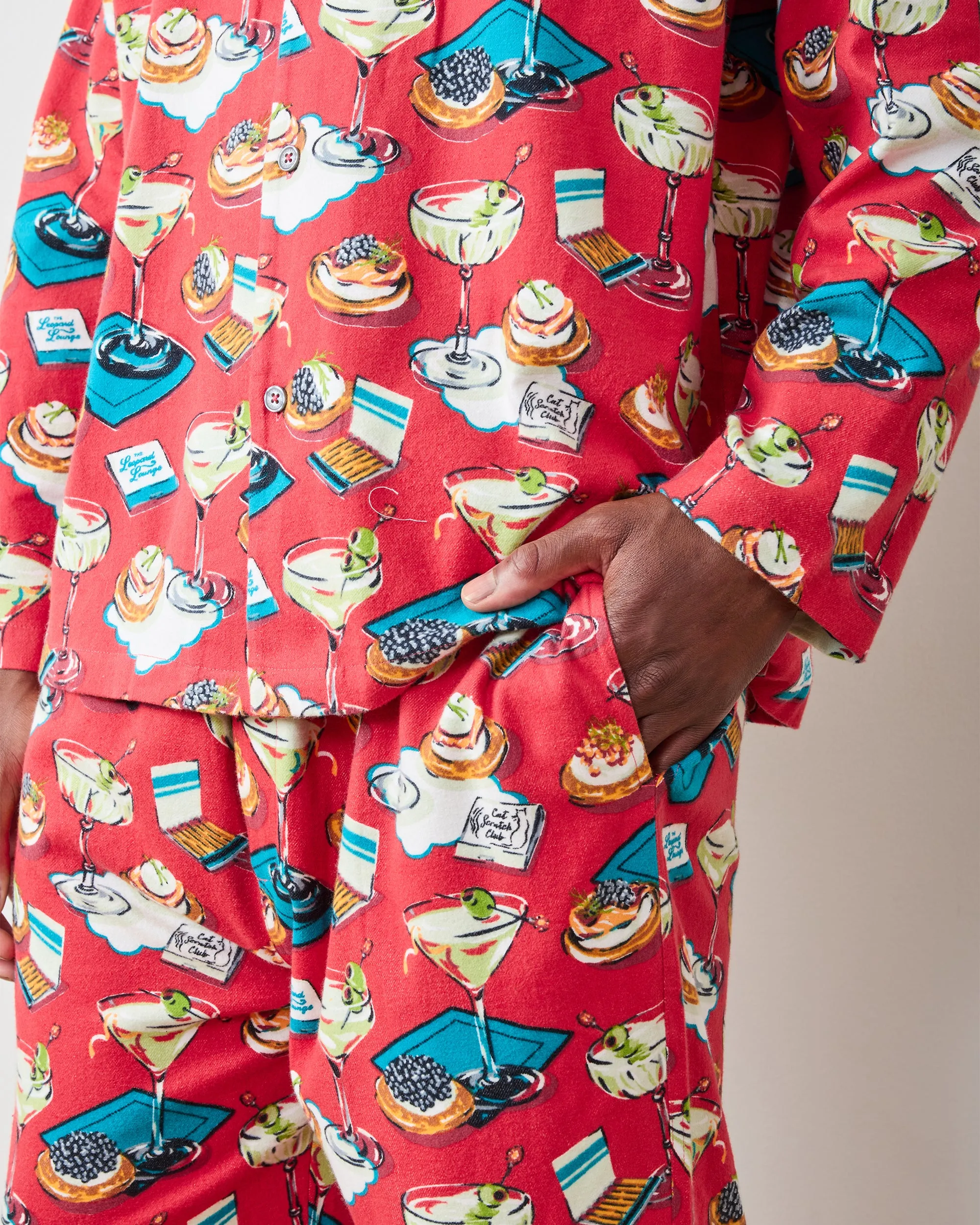 Blinis & Martinis - Men's Midweight Flannel Long PJ Set - Matchbook Red sold by Printfresh product image thumbnail 5