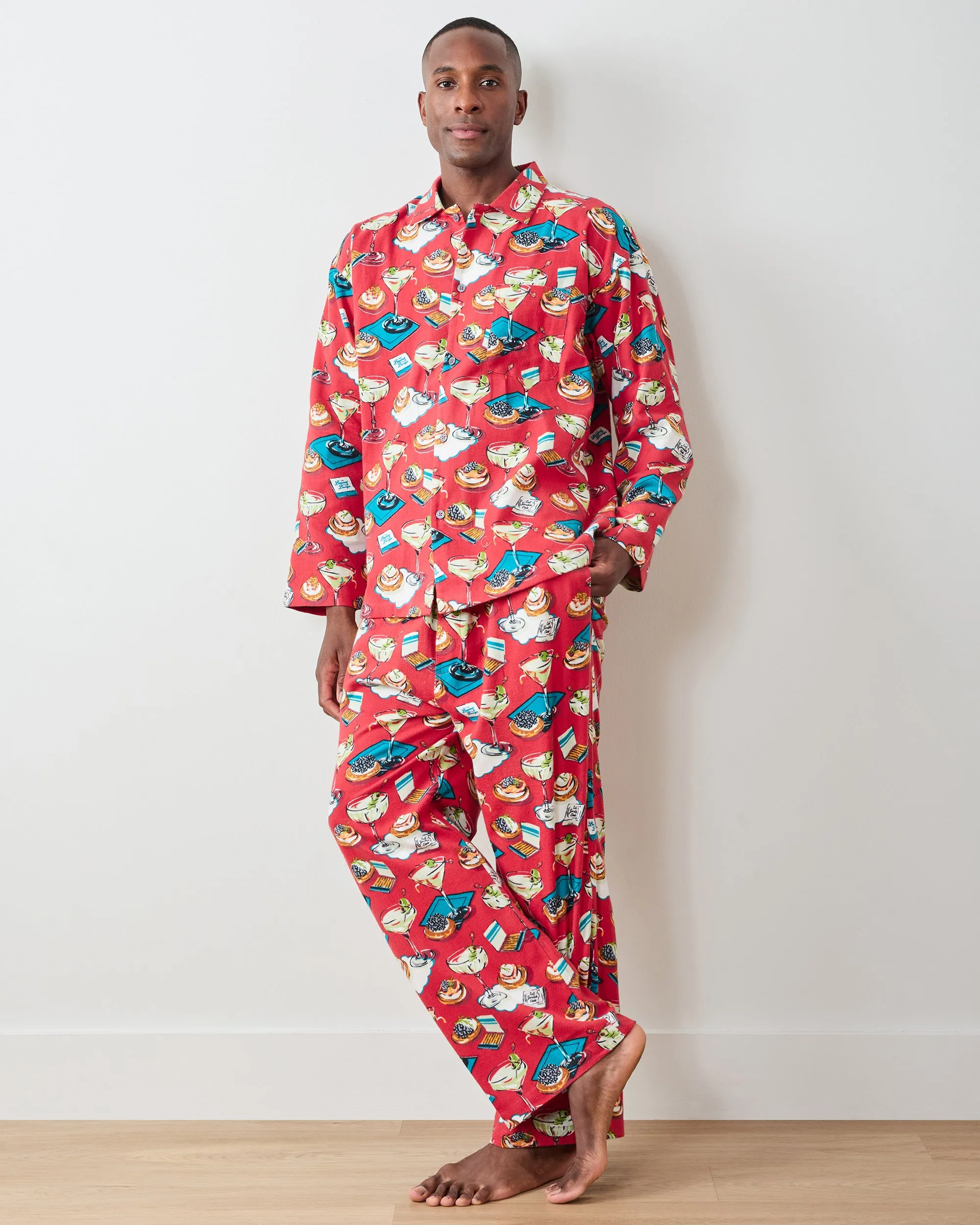 Blinis & Martinis - Men's Midweight Flannel Long PJ Set - Matchbook Red sold by Printfresh product image thumbnail 4