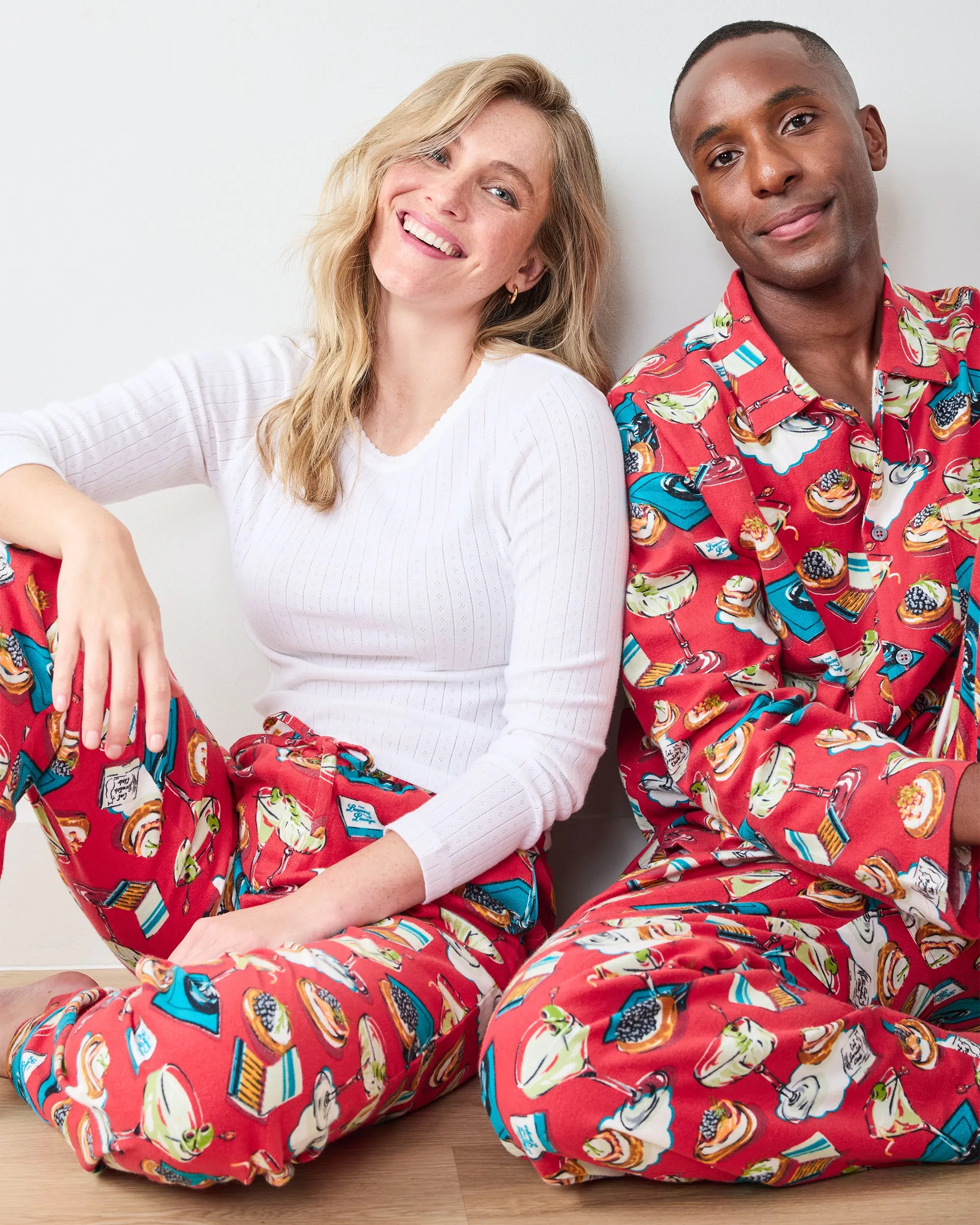 Blinis & Martinis - Men's Midweight Flannel Long PJ Set - Matchbook Red sold by Printfresh product image thumbnail 3