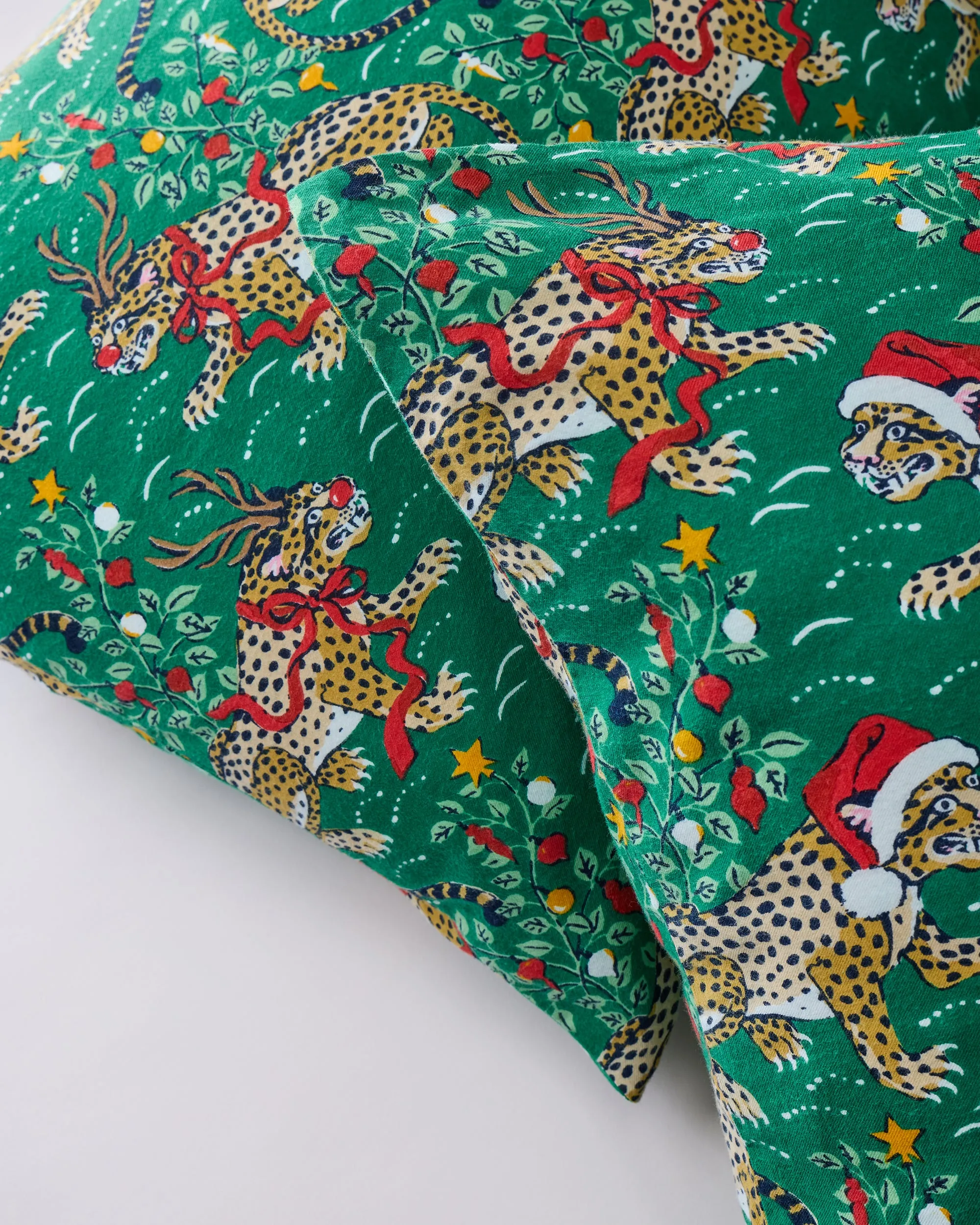 Very Merry Bagheera - Lightweight Flannel Pillowcase Set of 2 - Mistletoe sold by Printfresh product image thumbnail 2