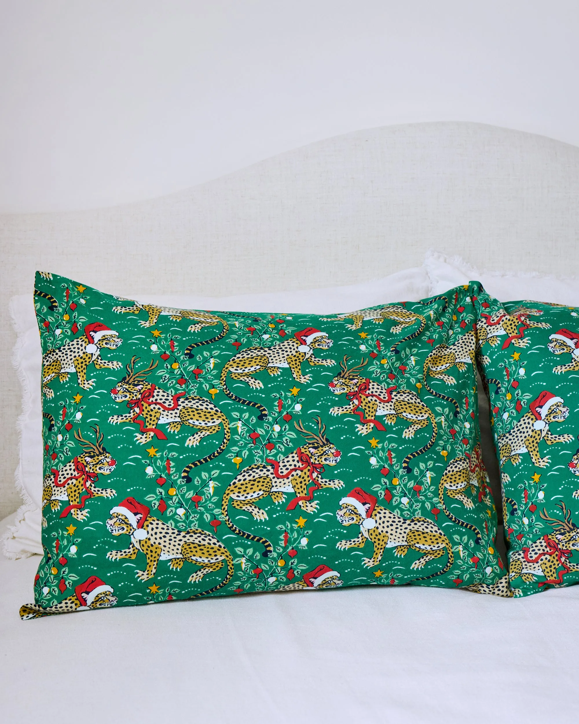 Very Merry Bagheera - Lightweight Flannel Pillowcase Set of 2 - Mistletoe sold by Printfresh product image thumbnail 3