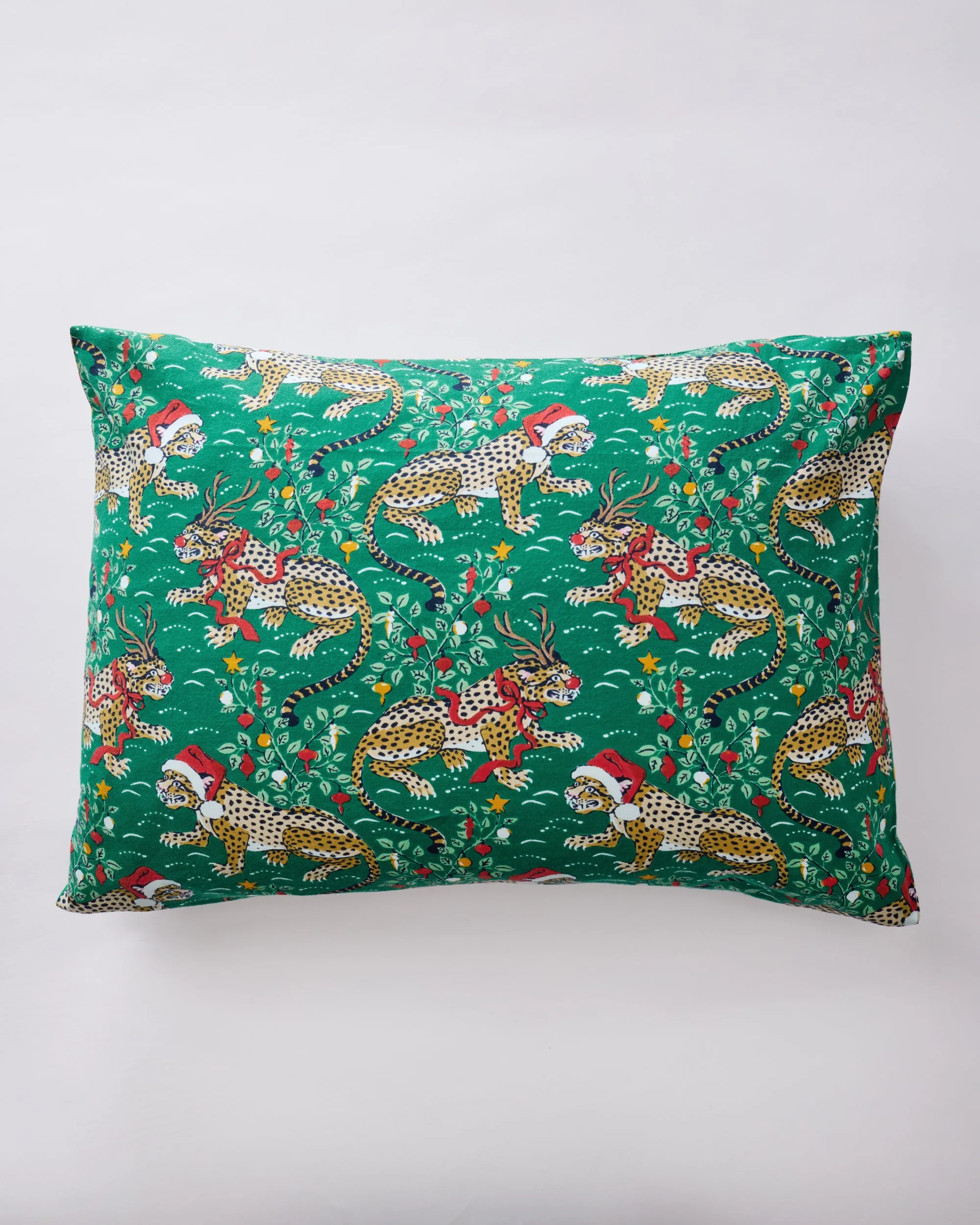 Very Merry Bagheera - Lightweight Flannel Pillowcase Set of 2 - Mistletoe sold by Printfresh