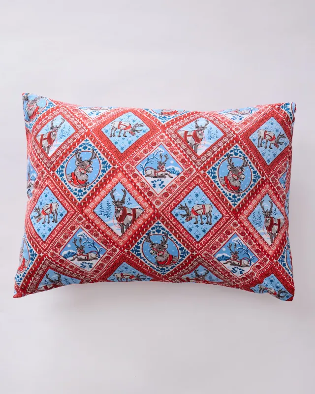 Reindeer Games - Lightweight Flannel Pillowcase Set of 2 - Red Sleigh sold by Printfresh