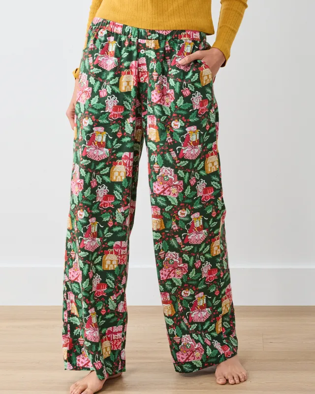 Holly Gifts - Lightweight Flannel Wide Leg PJ Pants - Garland sold by Printfresh