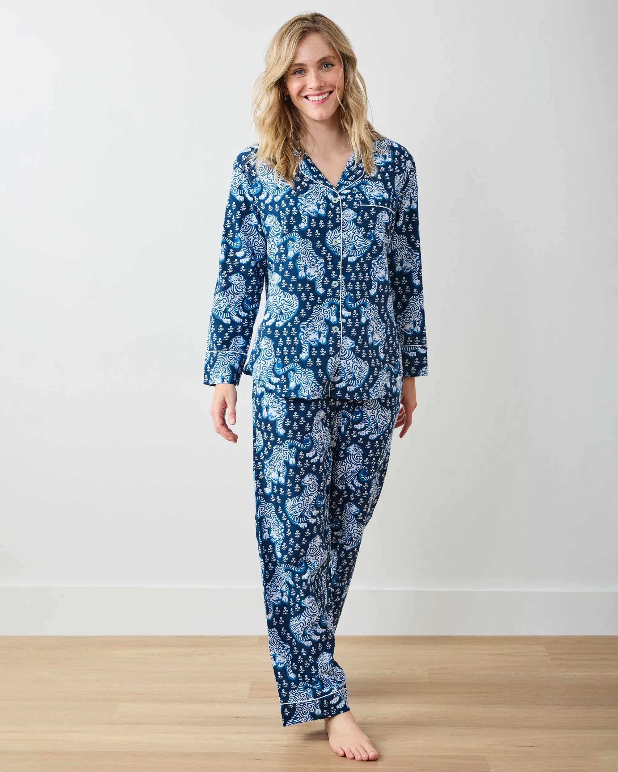 Tiger Queen - Lightweight Flannel Long PJ Set - Indigo sold by Printfresh product image thumbnail 3