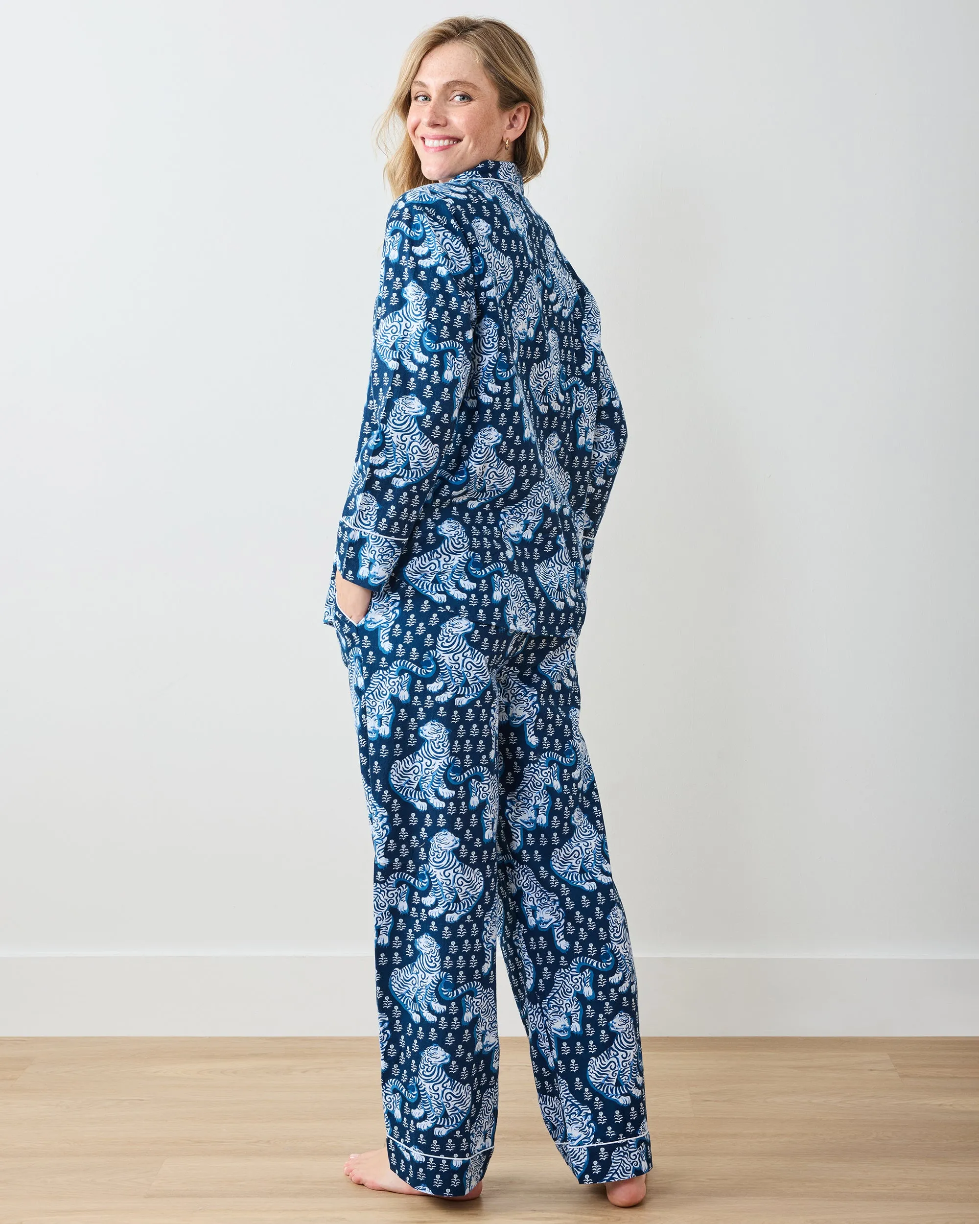 Tiger Queen - Lightweight Flannel Long PJ Set - Indigo sold by Printfresh product image thumbnail 5