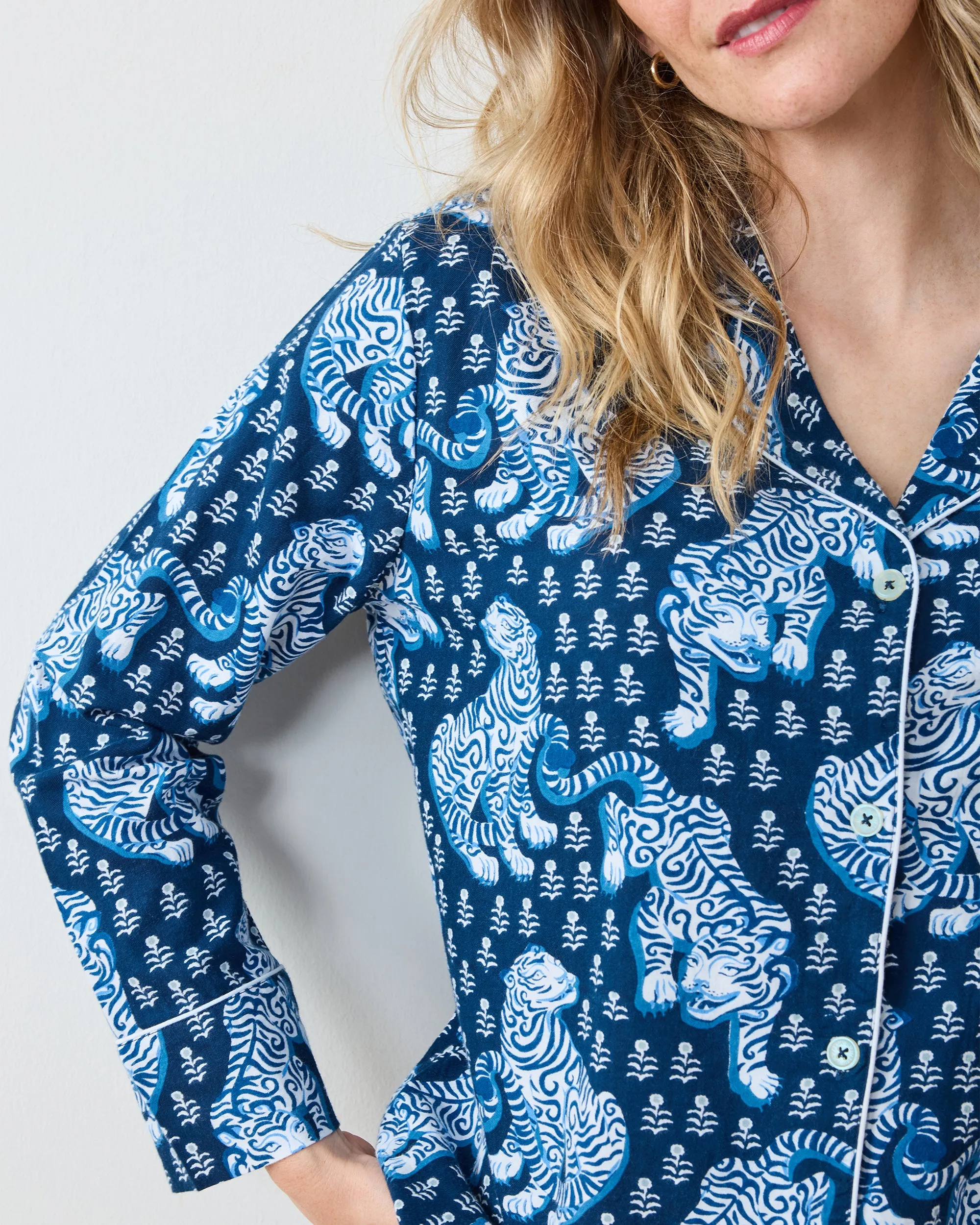 Tiger Queen - Lightweight Flannel Long PJ Set - Indigo sold by Printfresh product image thumbnail 4