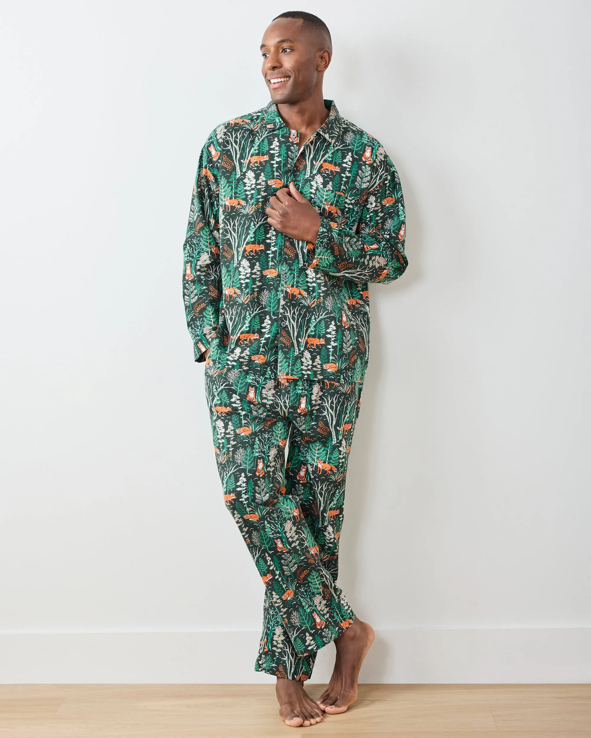 Fox & Folklore - Men's Lightweight Flannel Long PJ Set - Juniper sold by Printfresh product image thumbnail 2