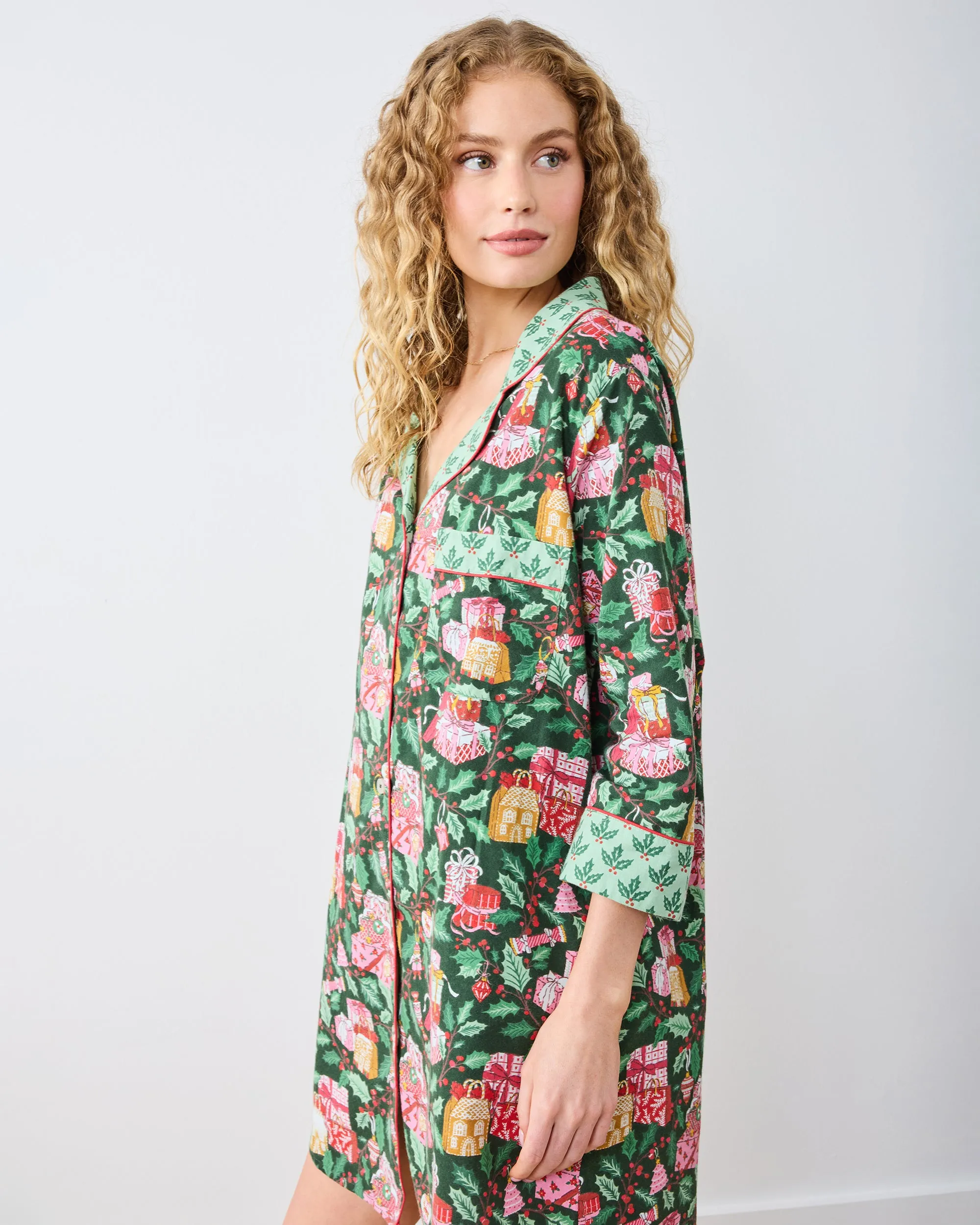 Holly Gifts - Lightweight Flannel Sleep Shirt - Garland sold by Printfresh product image thumbnail 5
