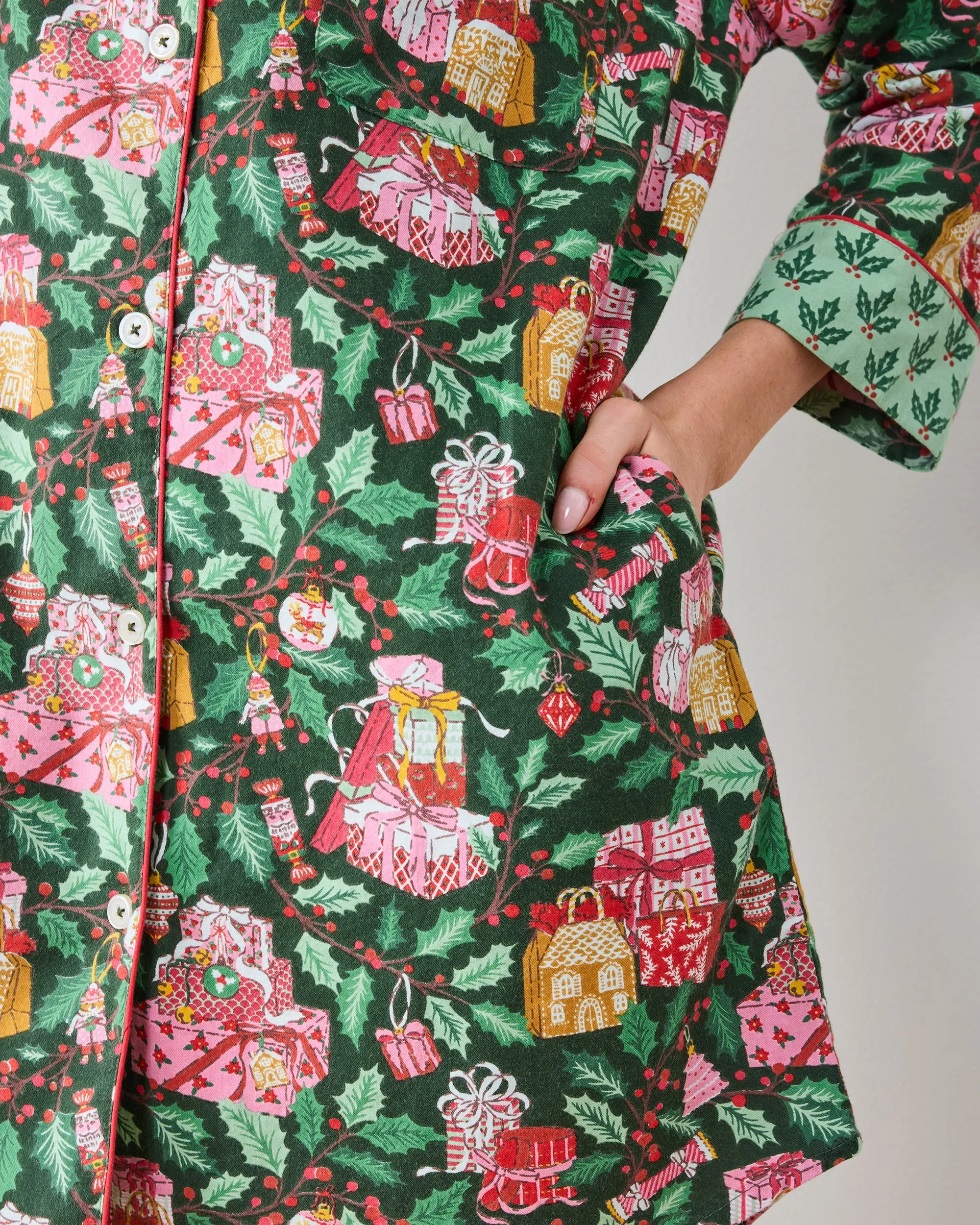 Holly Gifts - Lightweight Flannel Sleep Shirt - Garland sold by Printfresh product image thumbnail 4