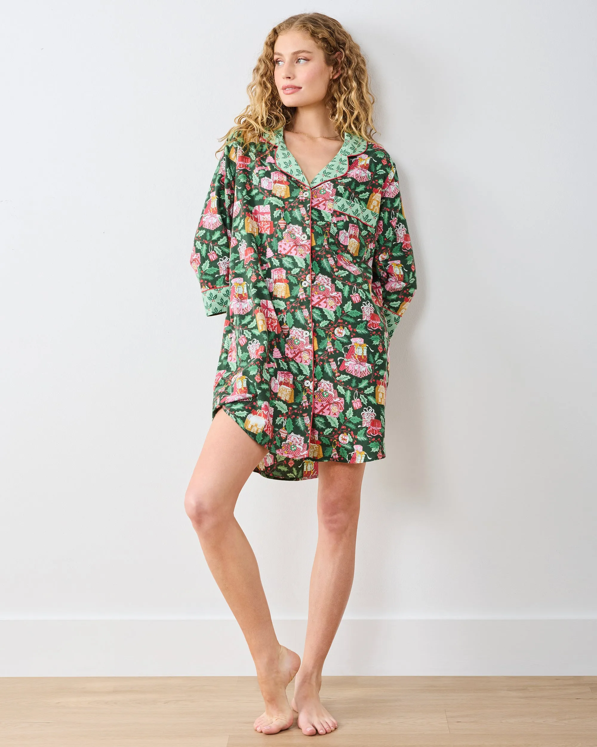 Holly Gifts - Lightweight Flannel Sleep Shirt - Garland sold by Printfresh product image thumbnail 3