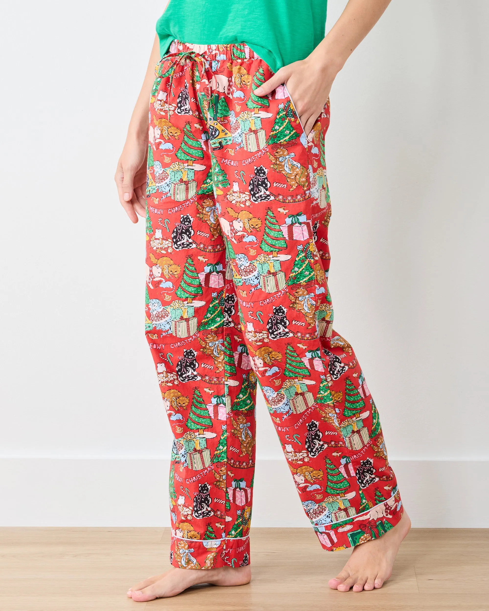 Meowy Christmas - PJ Pants - Red Bow sold by Printfresh