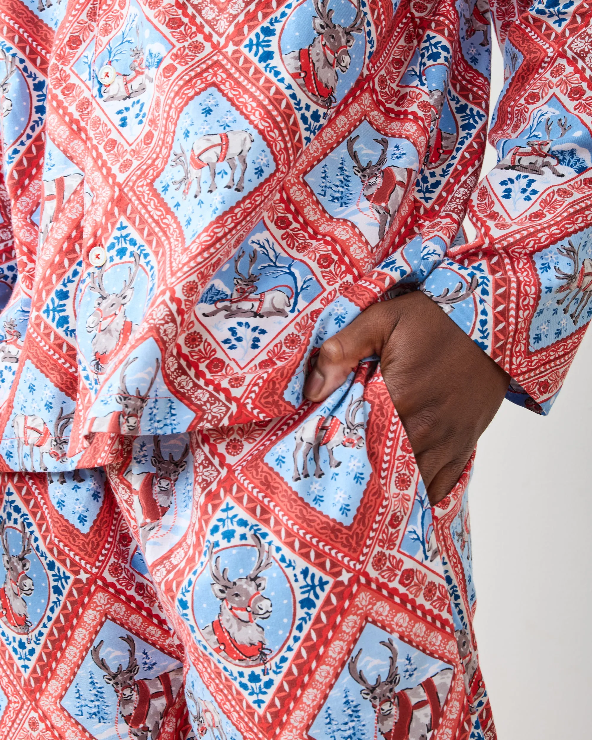 Reindeer Games - Men's Lightweight Flannel Long PJ Set - Red Sleigh sold by Printfresh product image thumbnail 3