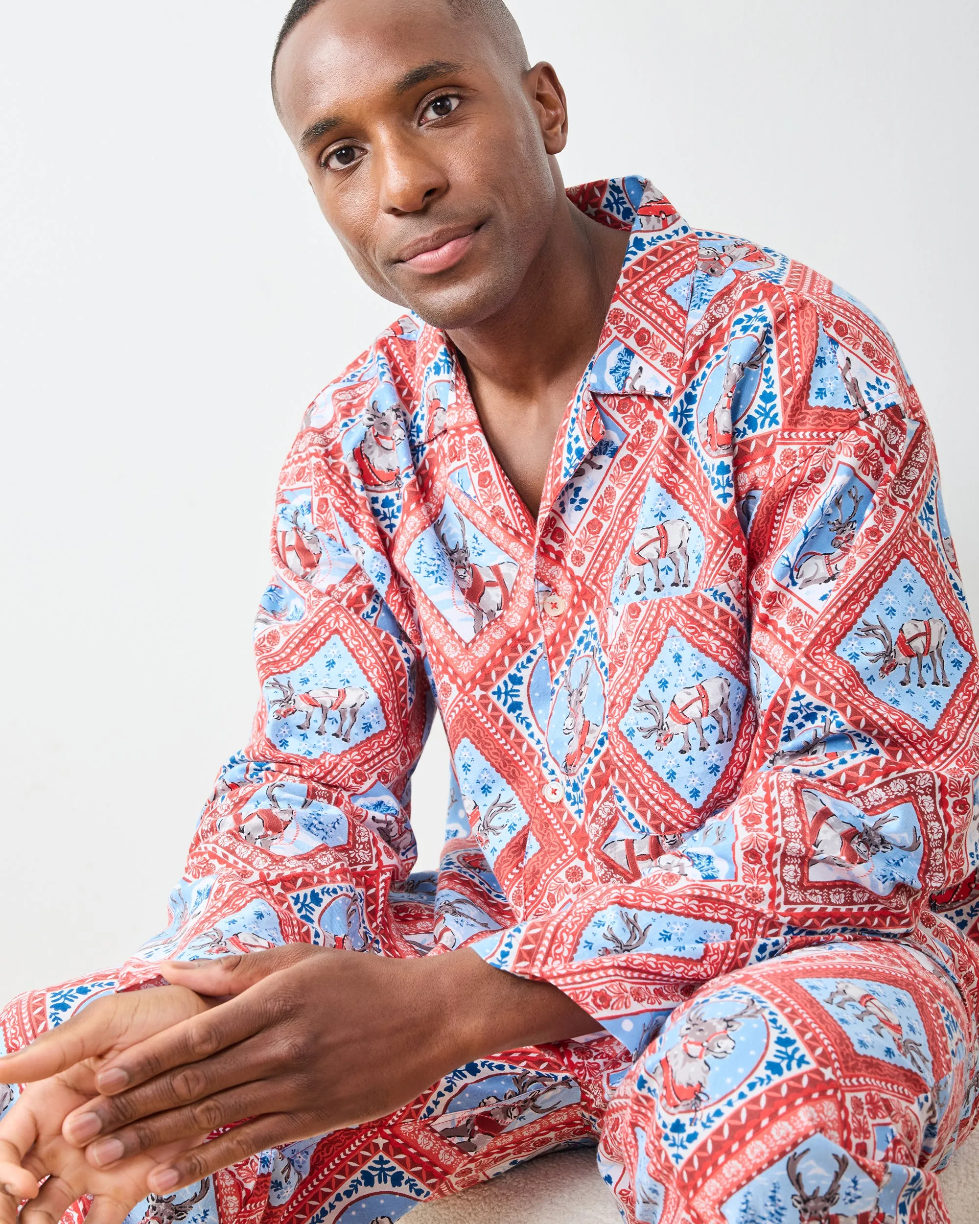 Reindeer Games - Men's Lightweight Flannel Long PJ Set - Red Sleigh sold by Printfresh product image thumbnail 5