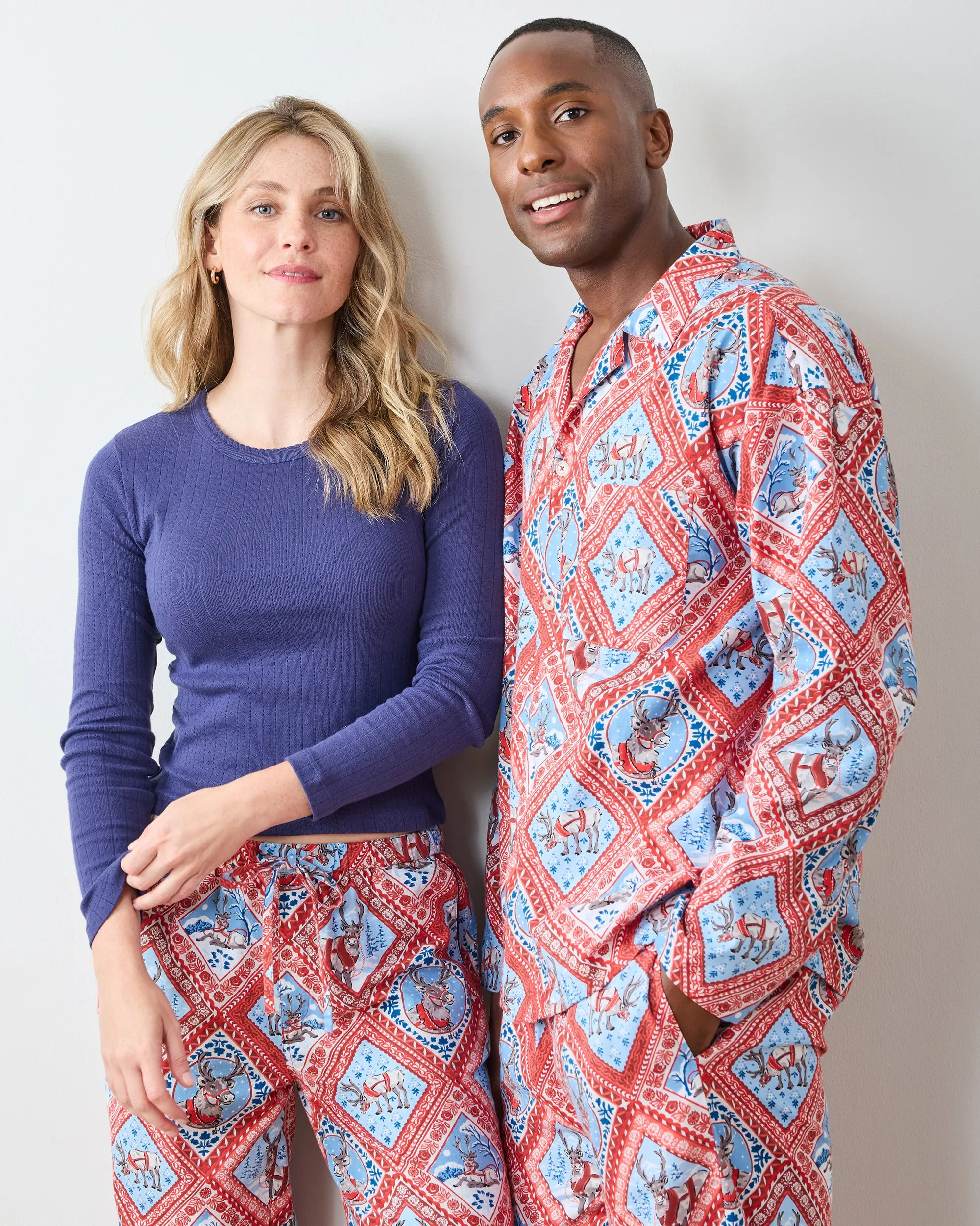 Reindeer Games - Men's Lightweight Flannel Long PJ Set - Red Sleigh sold by Printfresh product image thumbnail 2