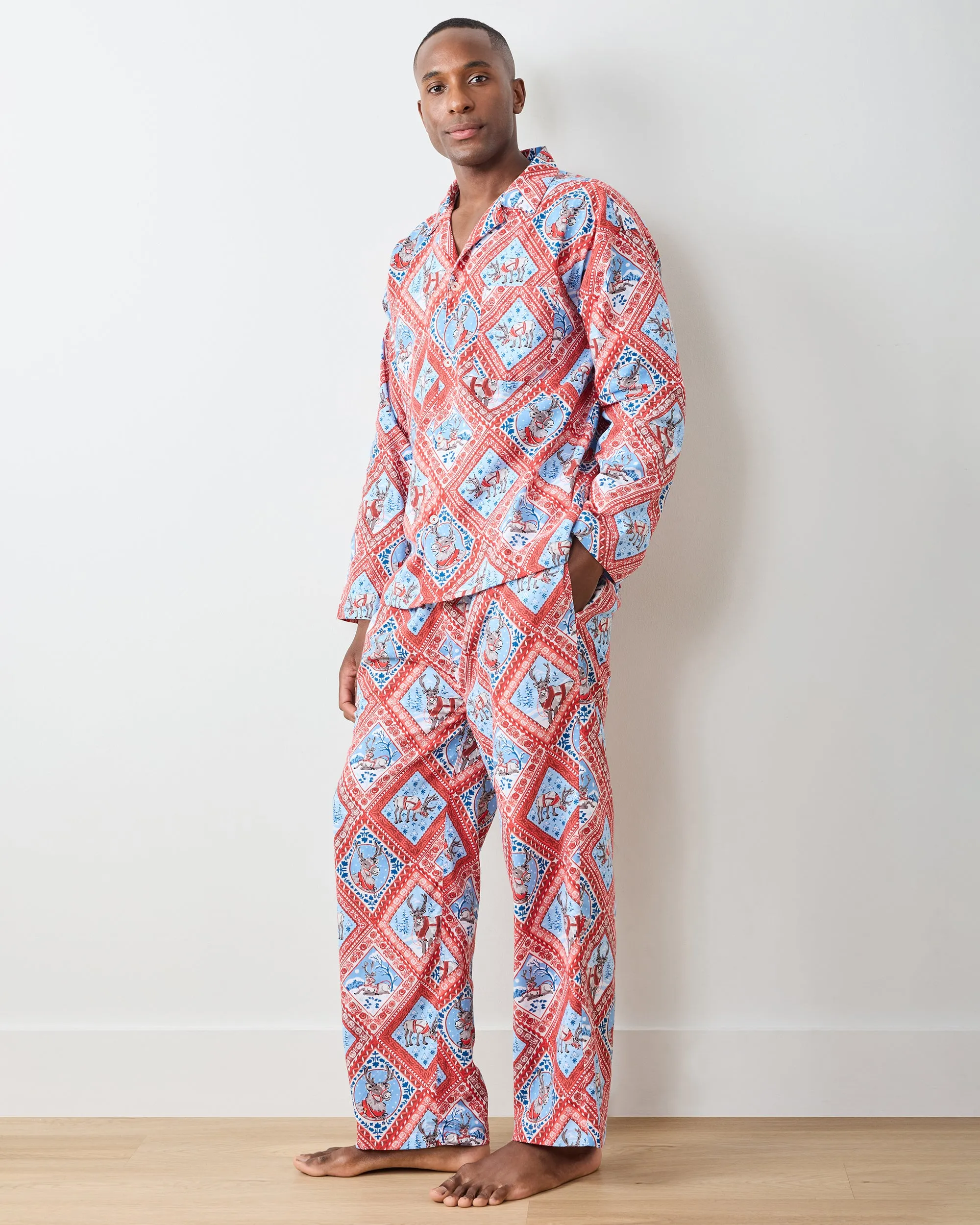 Reindeer Games - Men's Lightweight Flannel Long PJ Set - Red Sleigh sold by Printfresh product image thumbnail 4