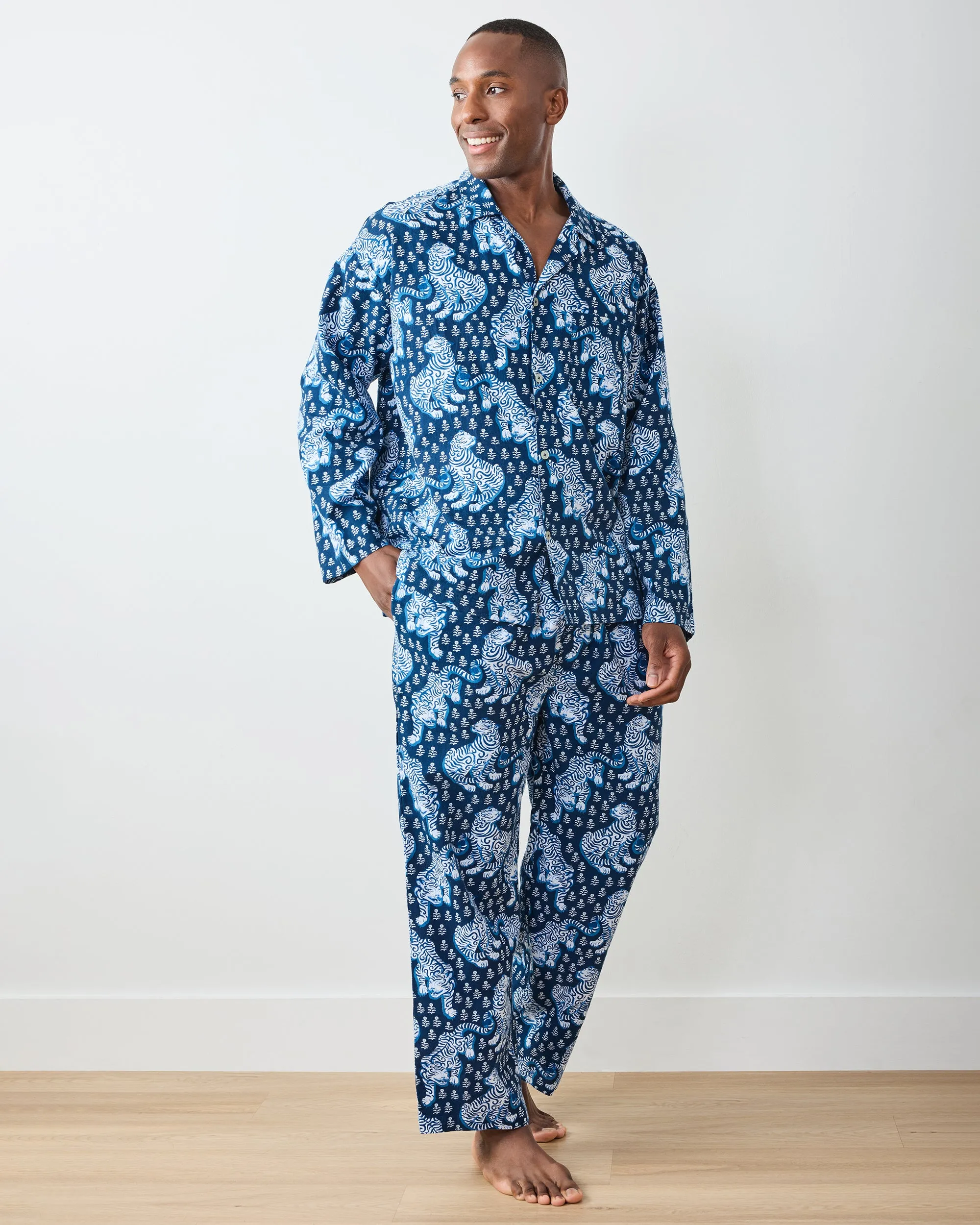 Tiger Queen - Men's Lightweight Flannel Long PJ Set - Indigo sold by Printfresh product image thumbnail 3