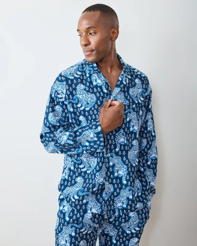 Tiger Queen - Men's Lightweight Flannel Long PJ Set - Indigo made by Printfresh